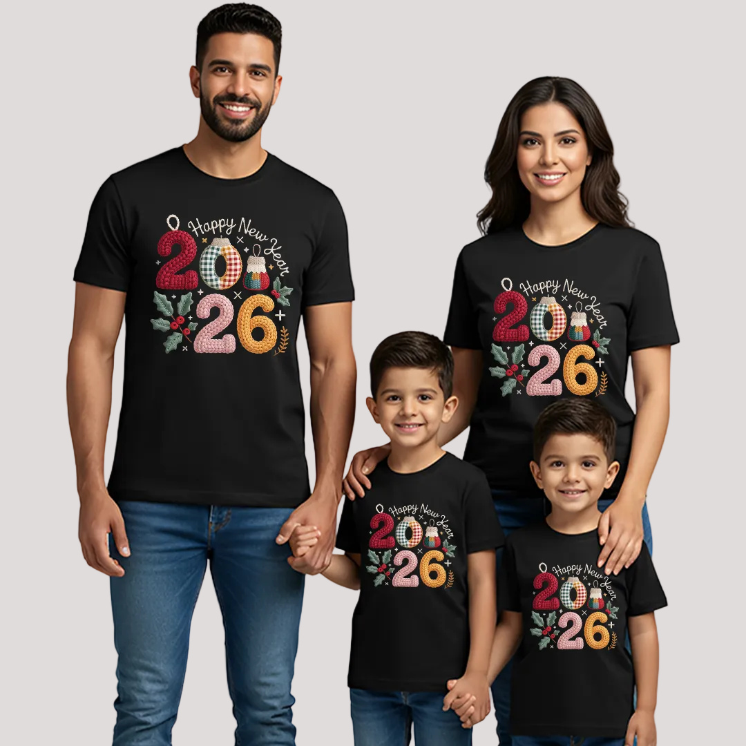 Boho Floral 2026 New Year Matching T-Shirts | Cute New Year’s Eve Family T-shirts | Custom 2026 Graphic Tees for Family Photoshoot