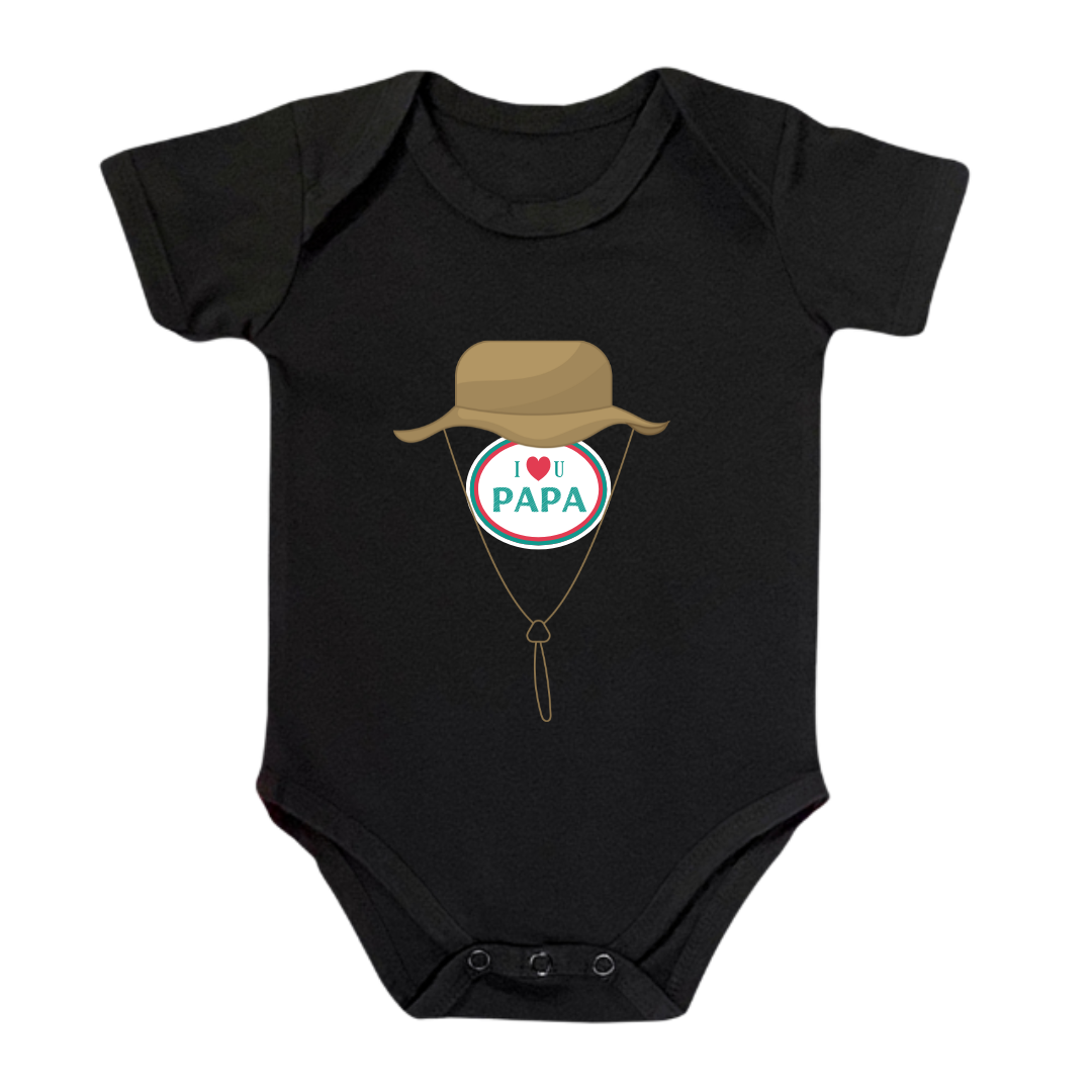 Baby I Love Papa Bodysuit, 100% Cotton Romper, Fishing Hat Design