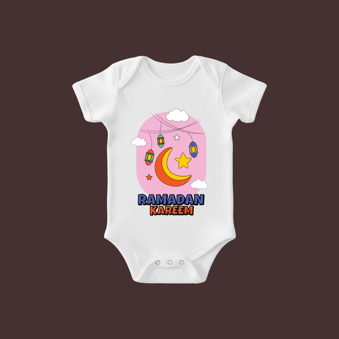 100% Cotton Ramadan Baby Onesie - Short Sleeve Infant Romper with Snap Closure - Breathable Newborn Ramadan Kareem Romper