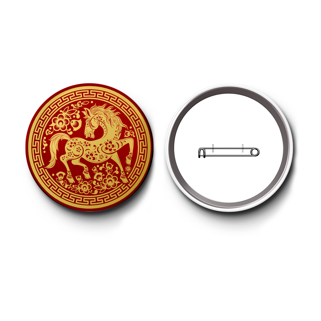 Lunar New Year Horse Enamel-Style Button Pin – Traditional Red & Gold Zodiac Badge – Chinese Spring Festival Gift - Sitara Fashions