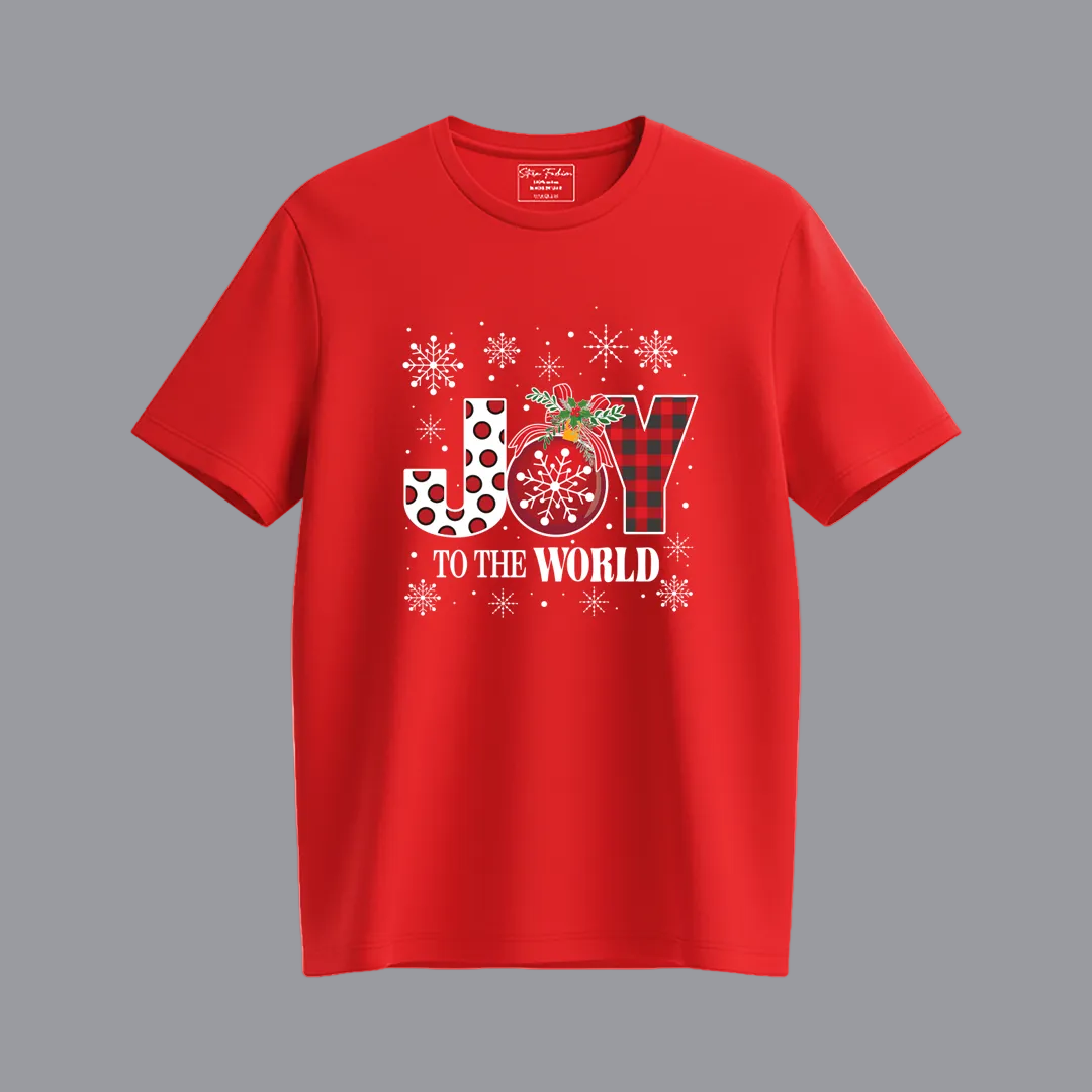 Matching Family Christmas T-Shirts, Joy to the World Graphic Tees, White Plaid Snowflake Holiday Outfit Set, Family Picture Apparel, Mom Dad Kids Toddler