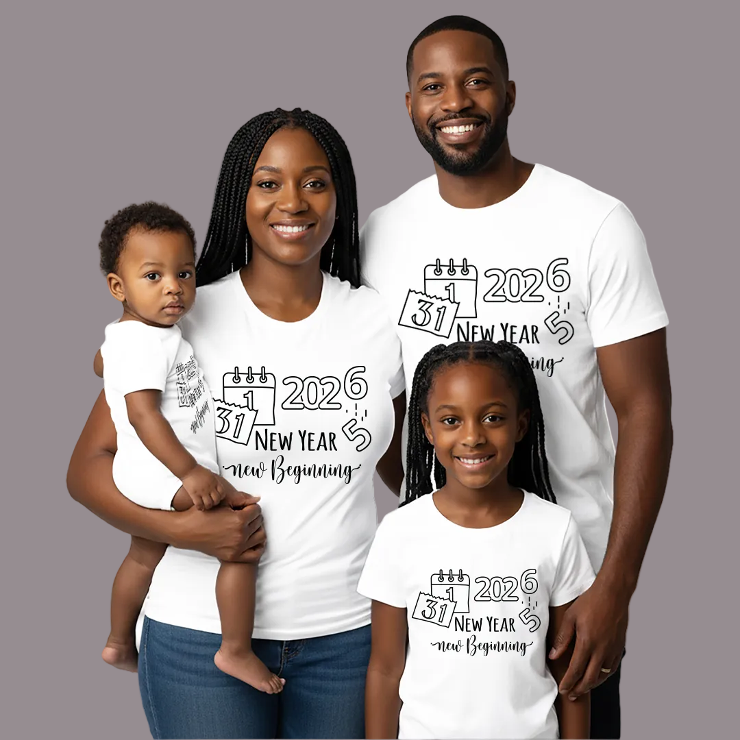 Family Matching New Year 2026 T-Shirts, New Beginning 2026 Squad T-shirts, Custom New Year's Eve Calendar T-Shirts for Mom Dad, Kids & Rompers