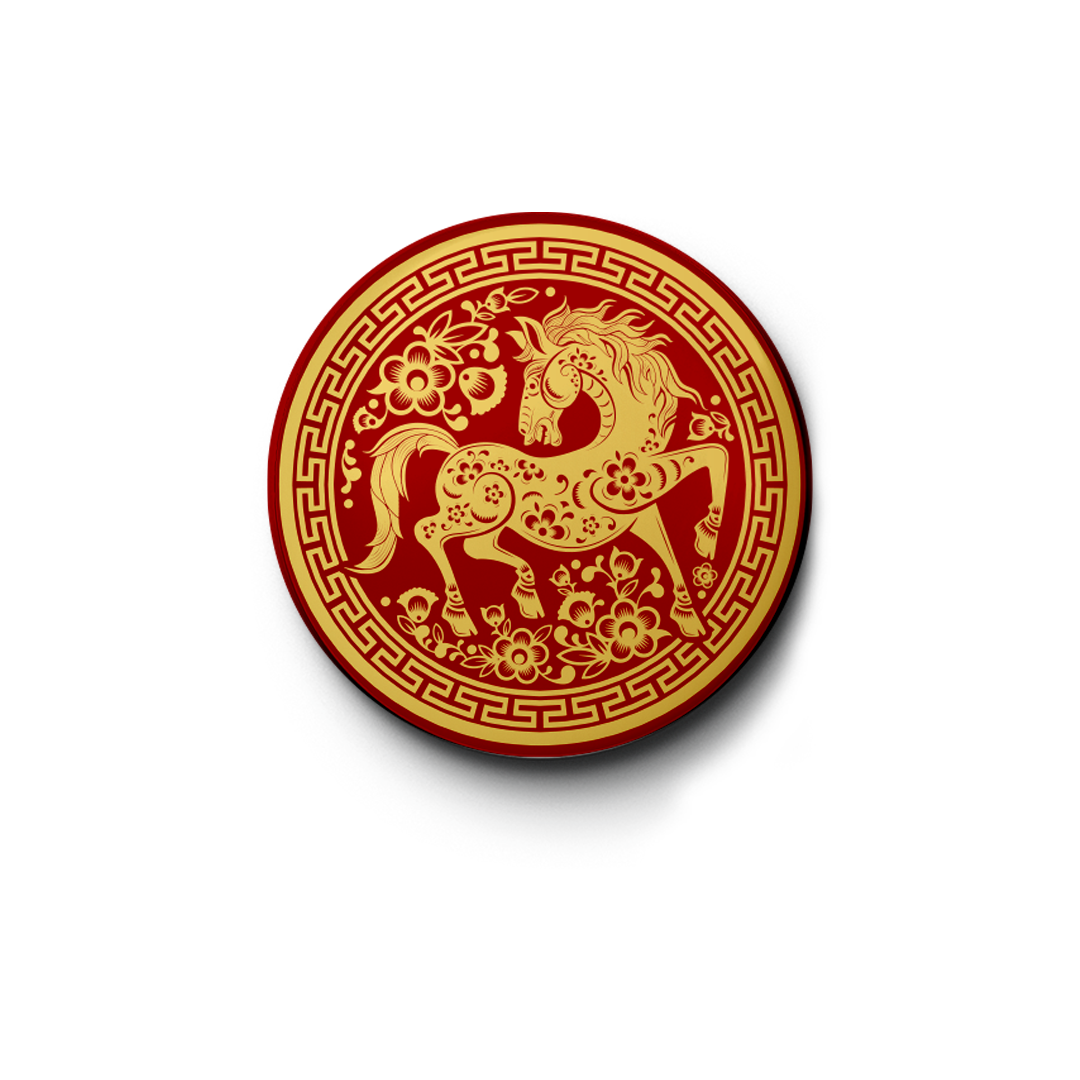 Lunar New Year Horse Enamel-Style Button Pin – Traditional Red & Gold Zodiac Badge – Chinese Spring Festival Gift - Sitara Fashions