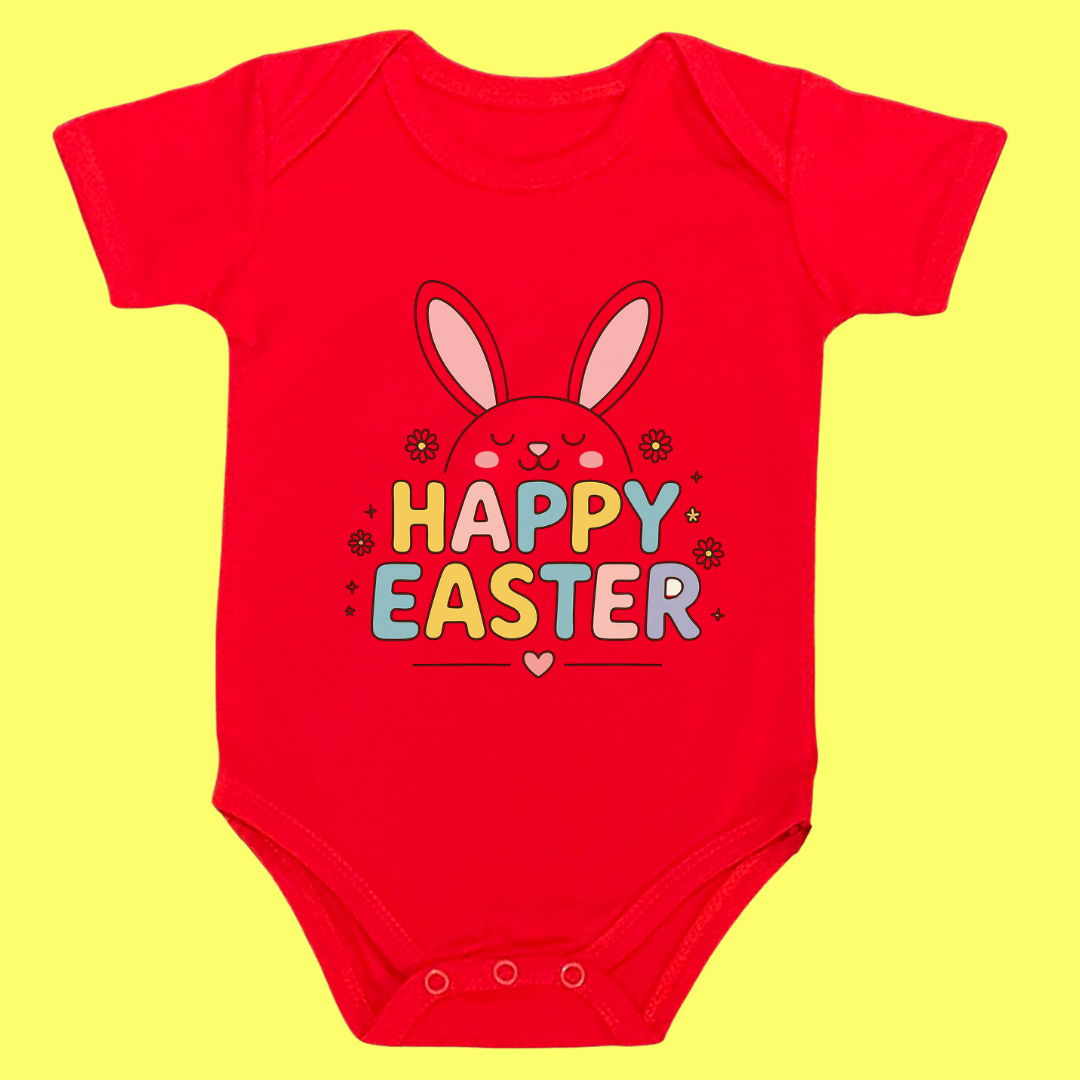 Happy Easter Bunny Baby Bodysuit, 100% Cotton Onesie with Carrot Design