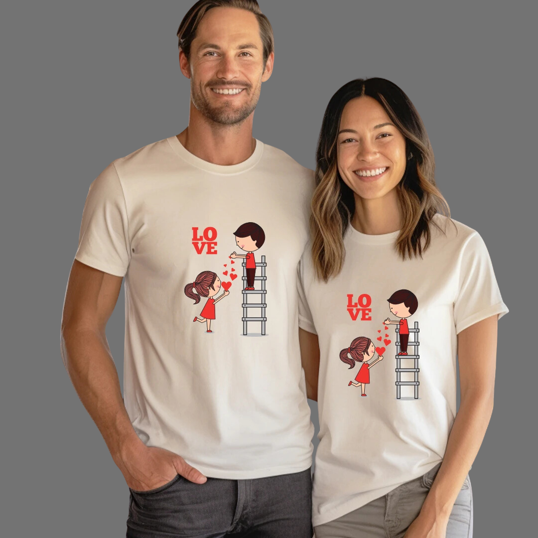 Love Ladder Design Print, Gift, Short Sleeve, Set of 2 PCS - Couple Tshirt for Couples