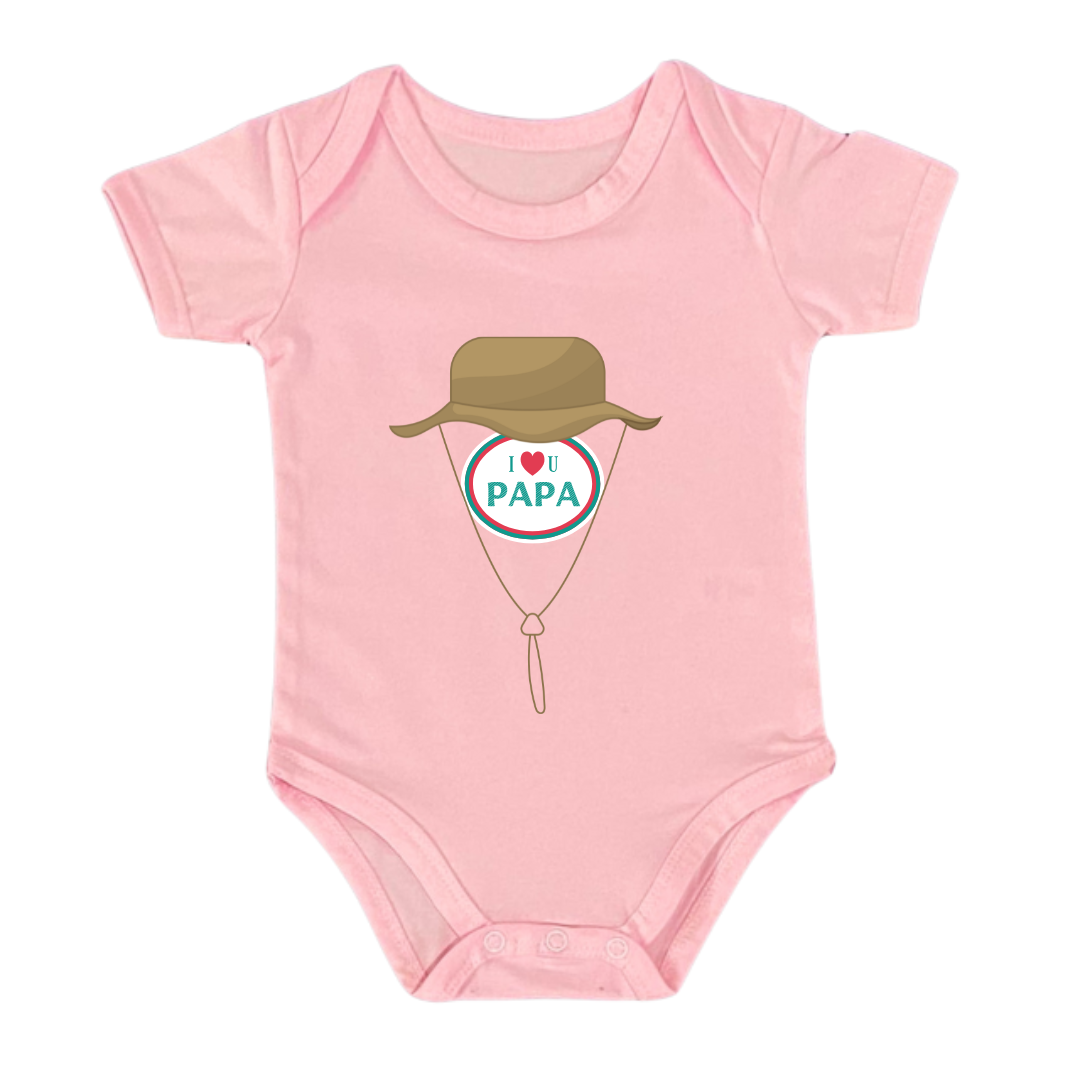 Baby I Love Papa Bodysuit, 100% Cotton Romper, Fishing Hat Design