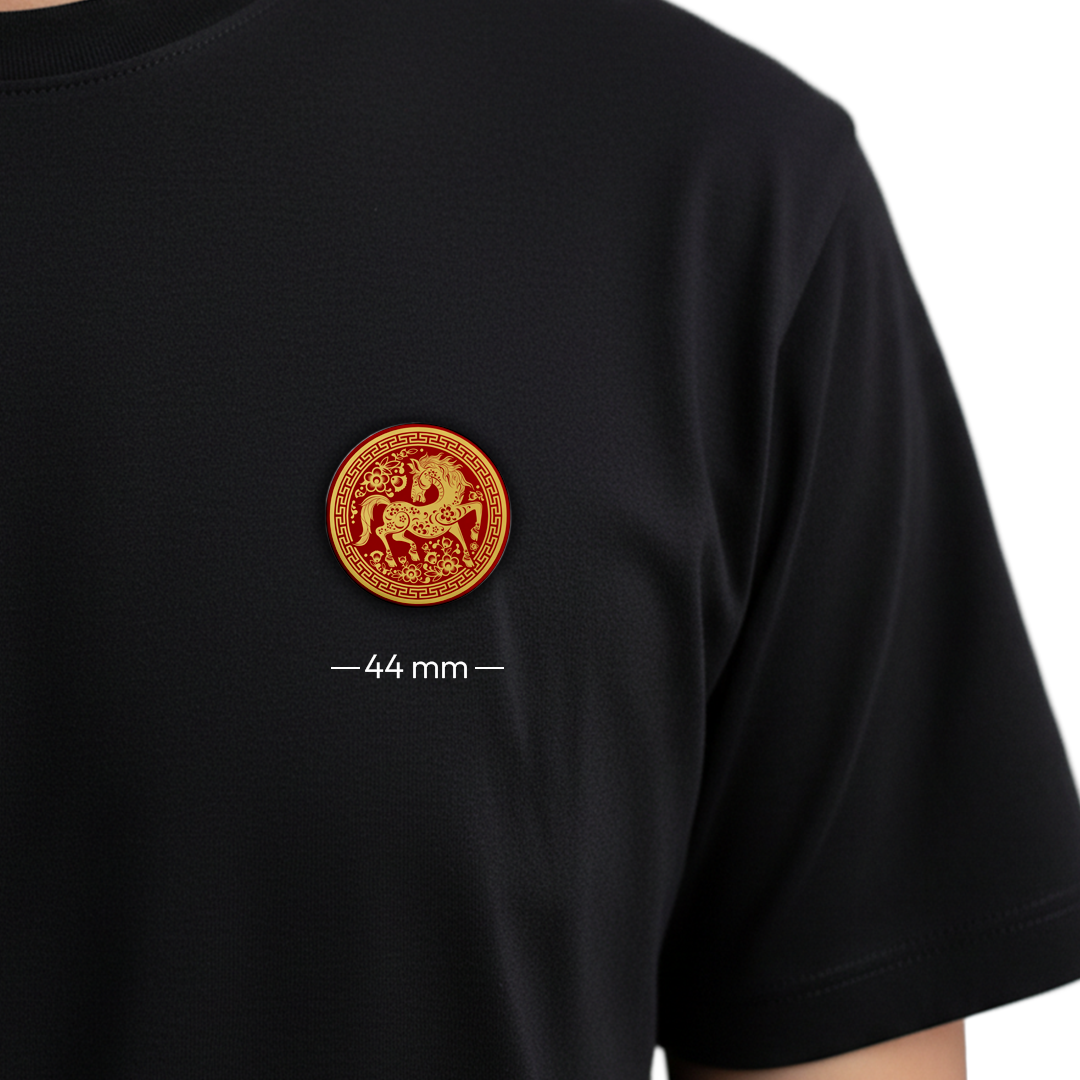 Lunar New Year Horse Enamel-Style Button Pin – Traditional Red & Gold Zodiac Badge – Chinese Spring Festival Gift - Sitara Fashions