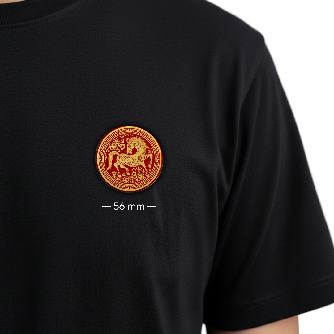 Lunar New Year Horse Enamel-Style Button Pin – Traditional Red & Gold Zodiac Badge – Chinese Spring Festival Gift - Sitara Fashions