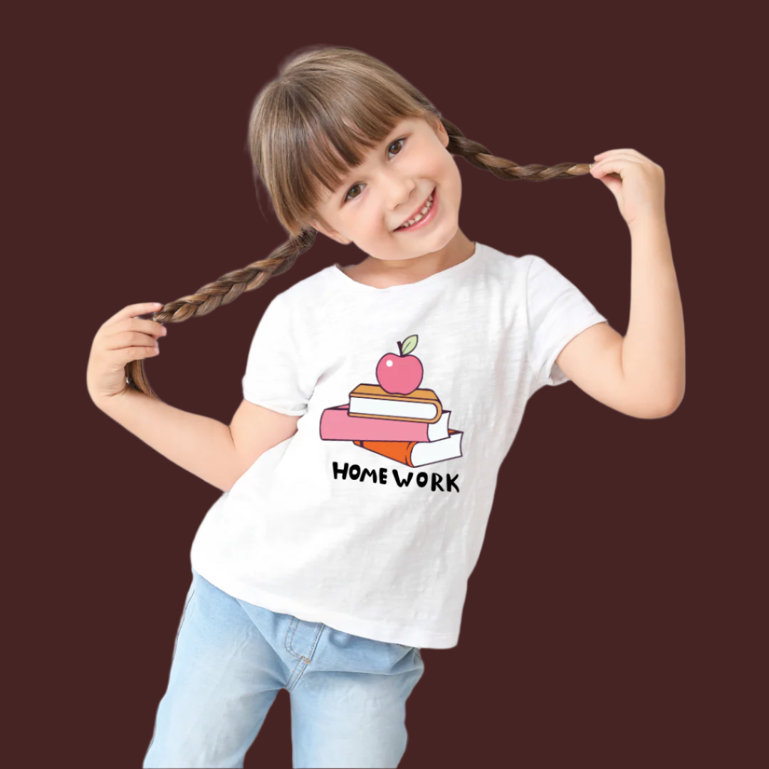 Homework T-Shirt for Students & Teachers – Cute Book & Apple Graphic Tee – Funny School Study Shirt – Unisex Casual Short Sleeve Top, T-Shirt,100% Cotton