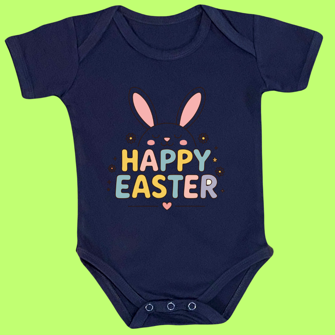 Happy Easter Bunny Baby Bodysuit, 100% Cotton Onesie with Carrot Design