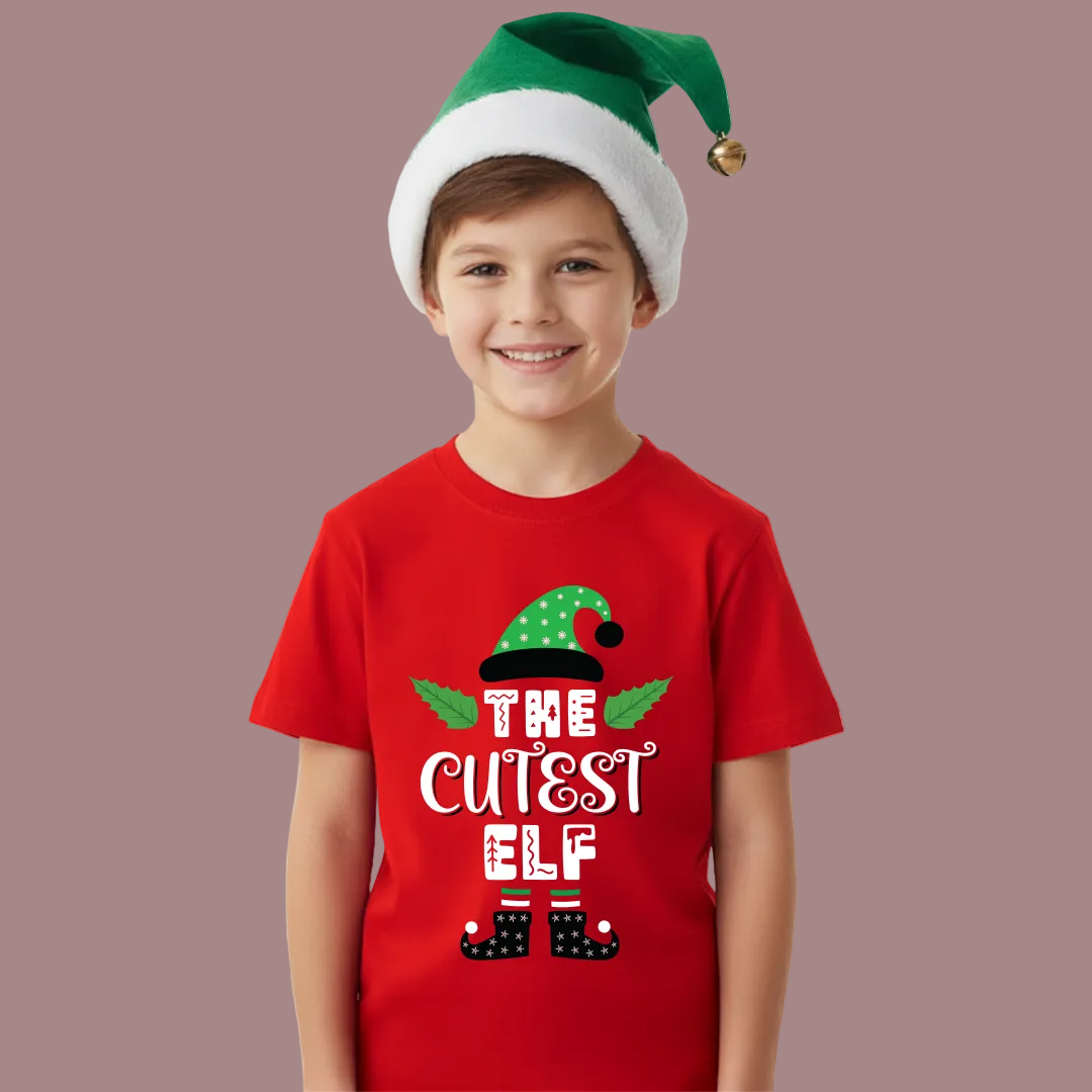 Kids Christmas T-Shirt - "The Cutest Elf" Holiday Tee | Festive Red Top for Boys & Girls | Xmas Party Outfit | Ages 2-14 Years