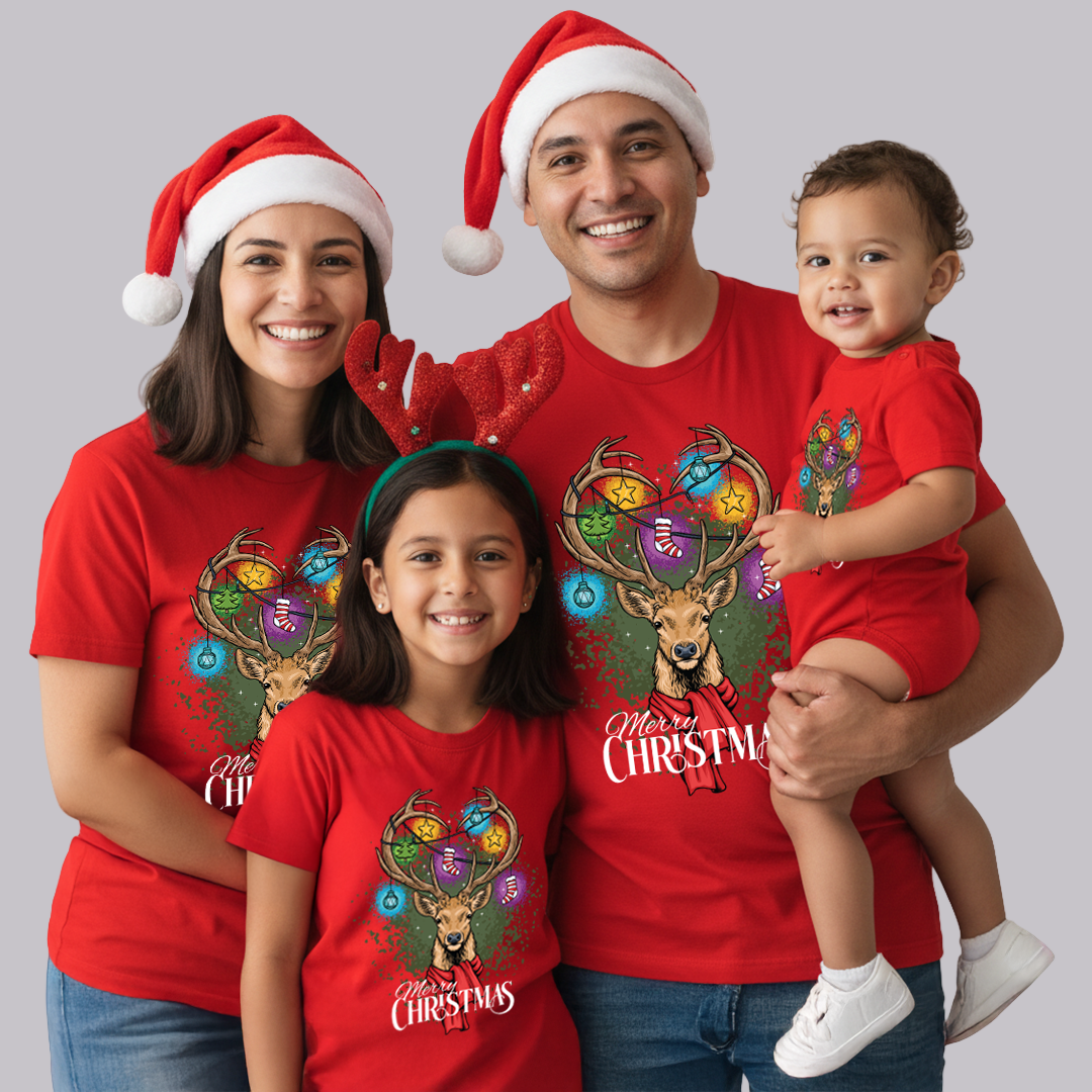 Family Reindeer Christmas Lights T-Shirts | Reindeer Tshirt | Red Christmas T-shirt