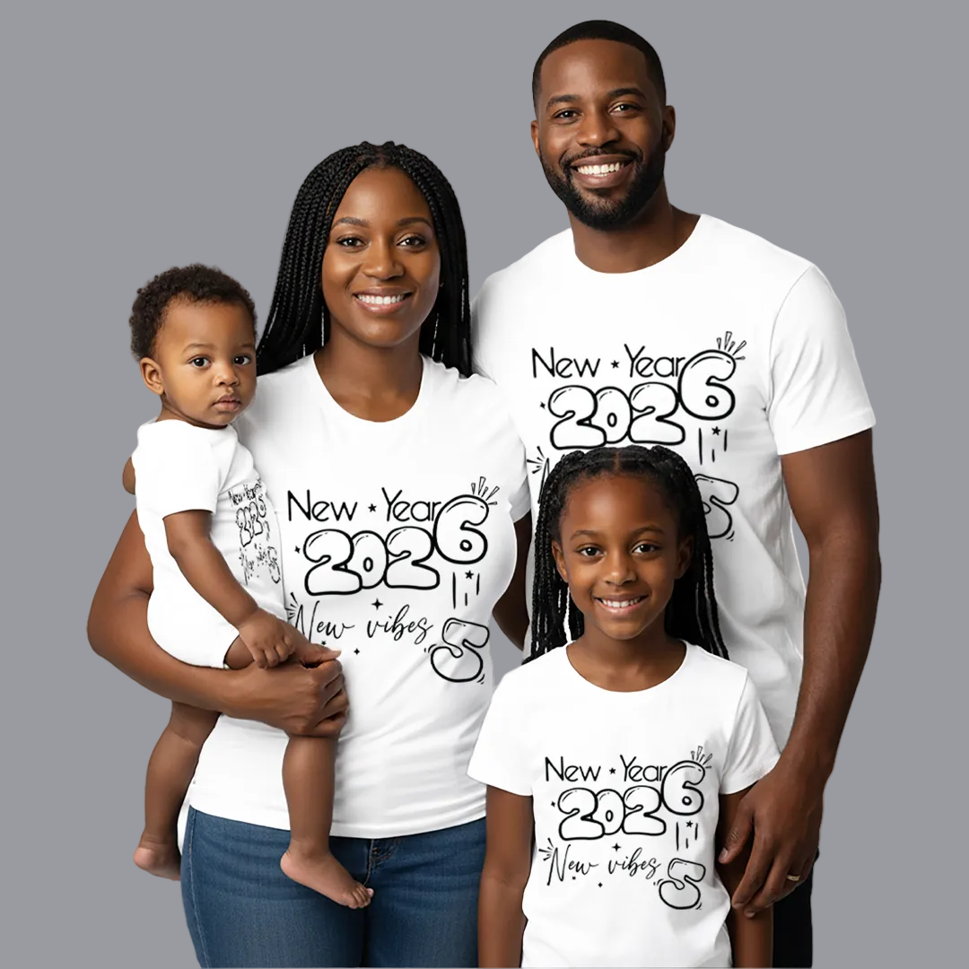 Matching New Year 2026 Family T-shirts | Custom "New Vibes" T-shirts for New Year's Eve