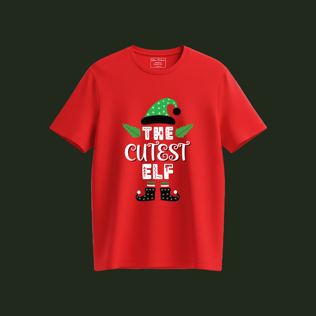 Kids Christmas T-Shirt - "The Cutest Elf" Holiday Tee | Festive Red Top for Boys & Girls | Xmas Party Outfit | Ages 2-14 Years