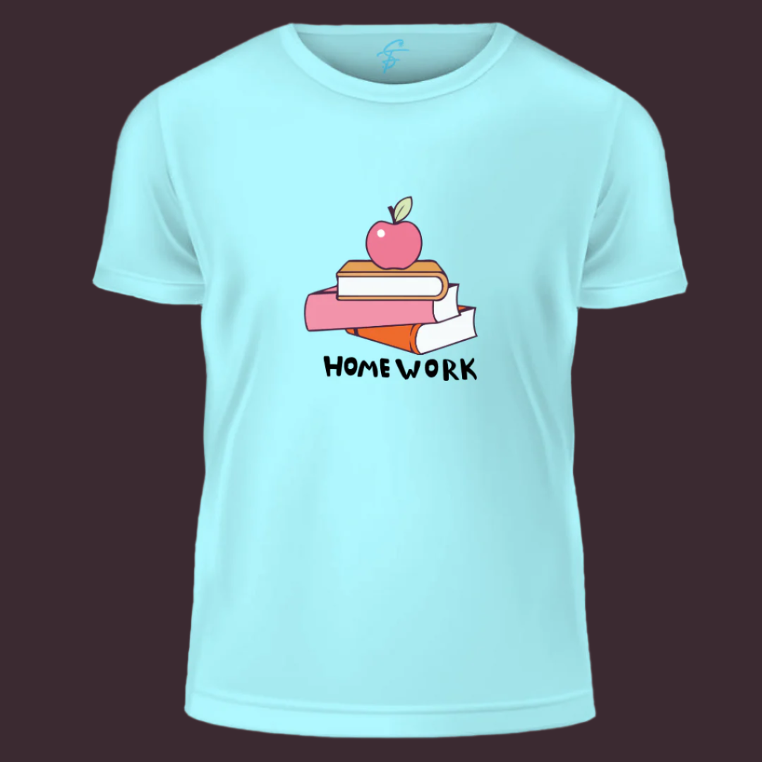 Homework T-Shirt for Students & Teachers – Cute Book & Apple Graphic Tee – Funny School Study Shirt – Unisex Casual Short Sleeve Top, T-Shirt,100% Cotton