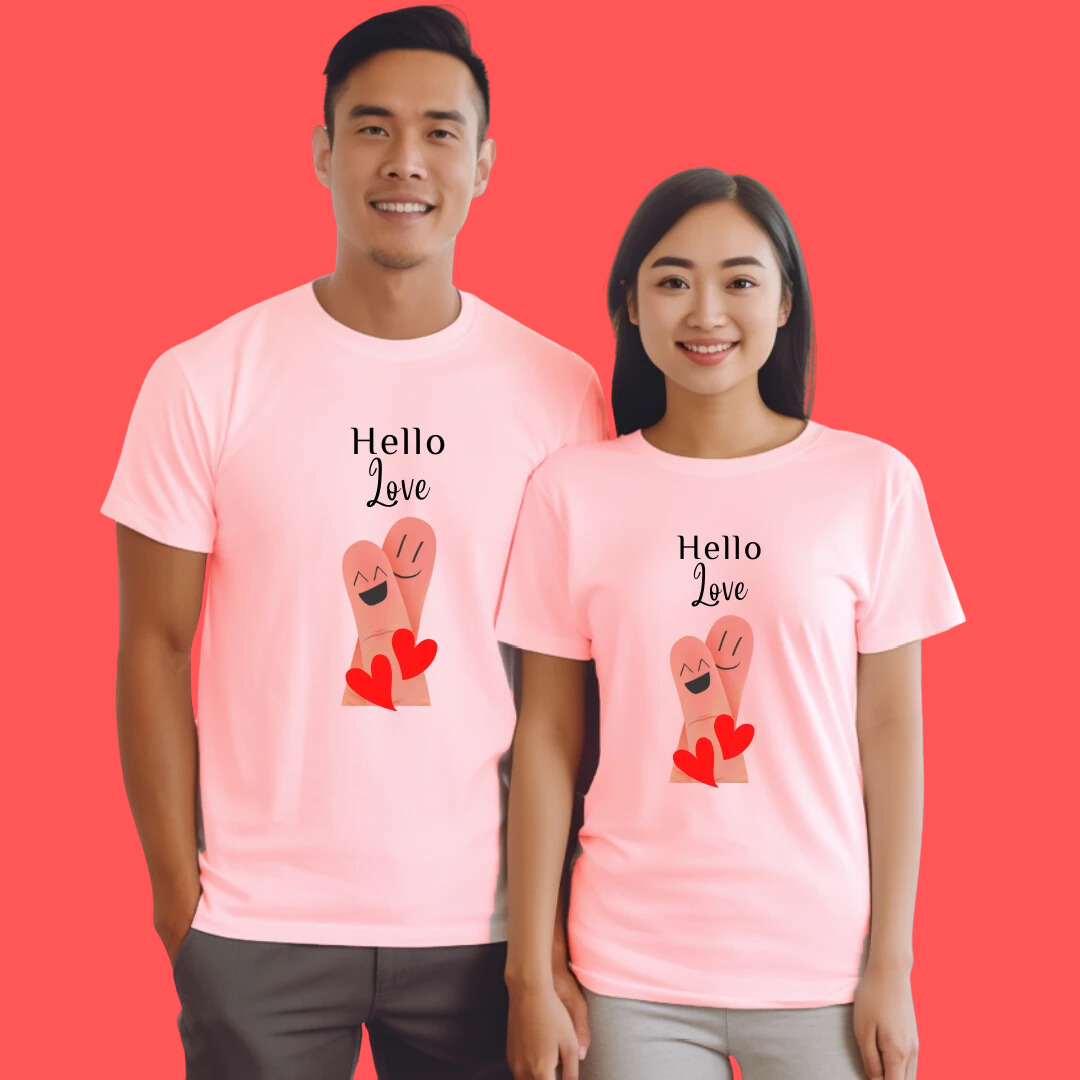 Matching Couples T-Shirts, Hello Love Design, Short Sleeve, Set of 2 PCS - Couple Tshirts for Couples