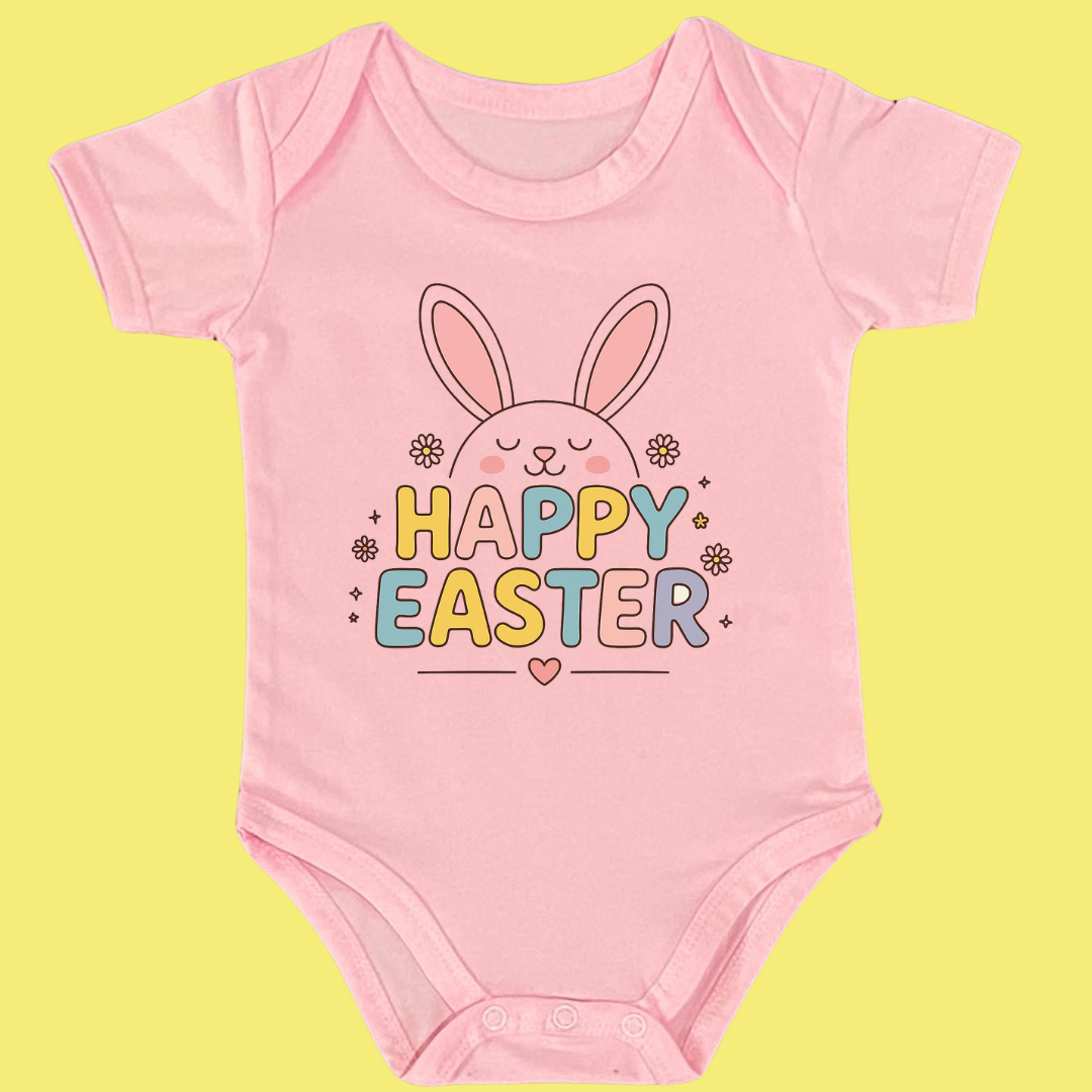 Happy Easter Bunny Baby Bodysuit, 100% Cotton Onesie with Carrot Design