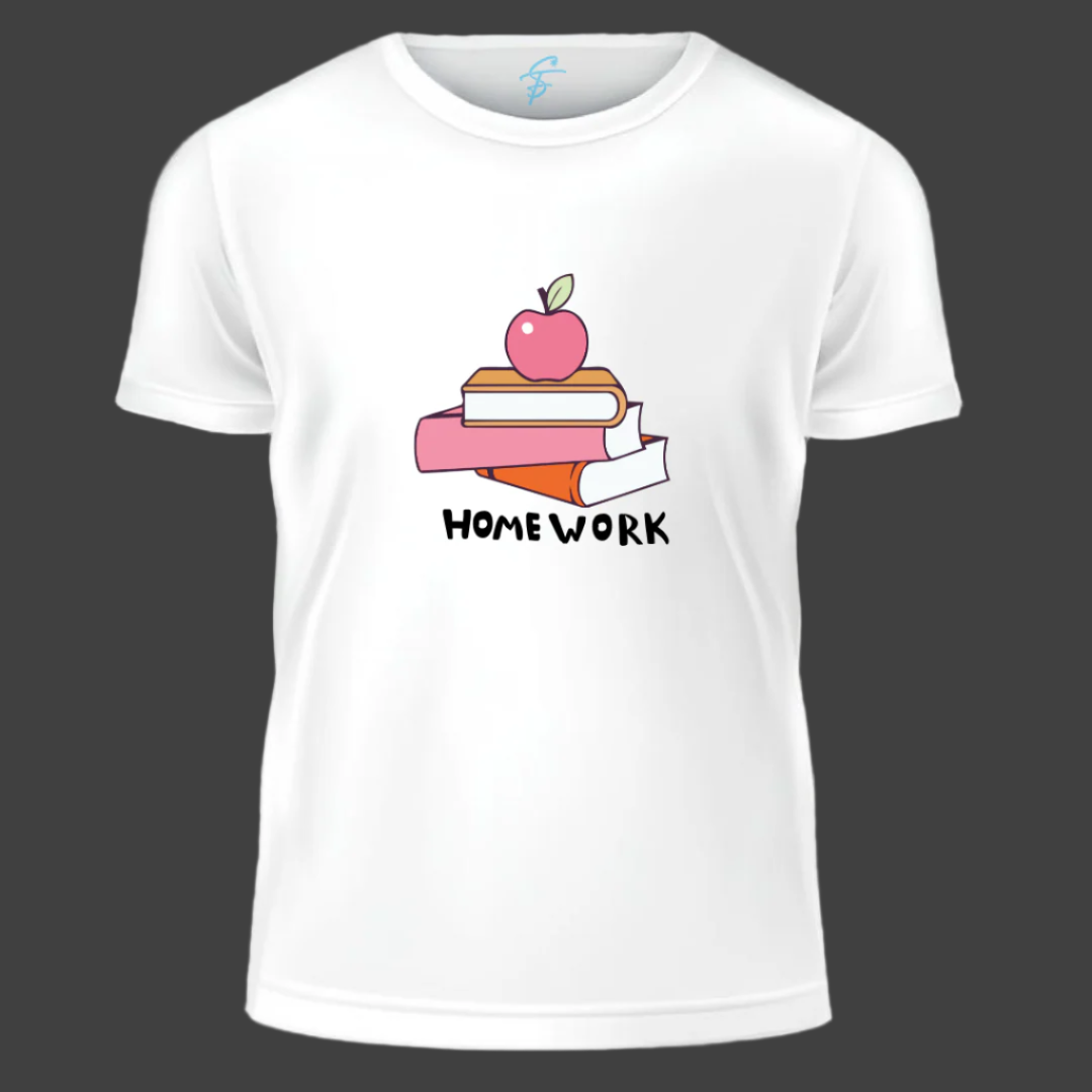 Homework T-Shirt for Students & Teachers – Cute Book & Apple Graphic Tee – Funny School Study Shirt – Unisex Casual Short Sleeve Top, T-Shirt,100% Cotton
