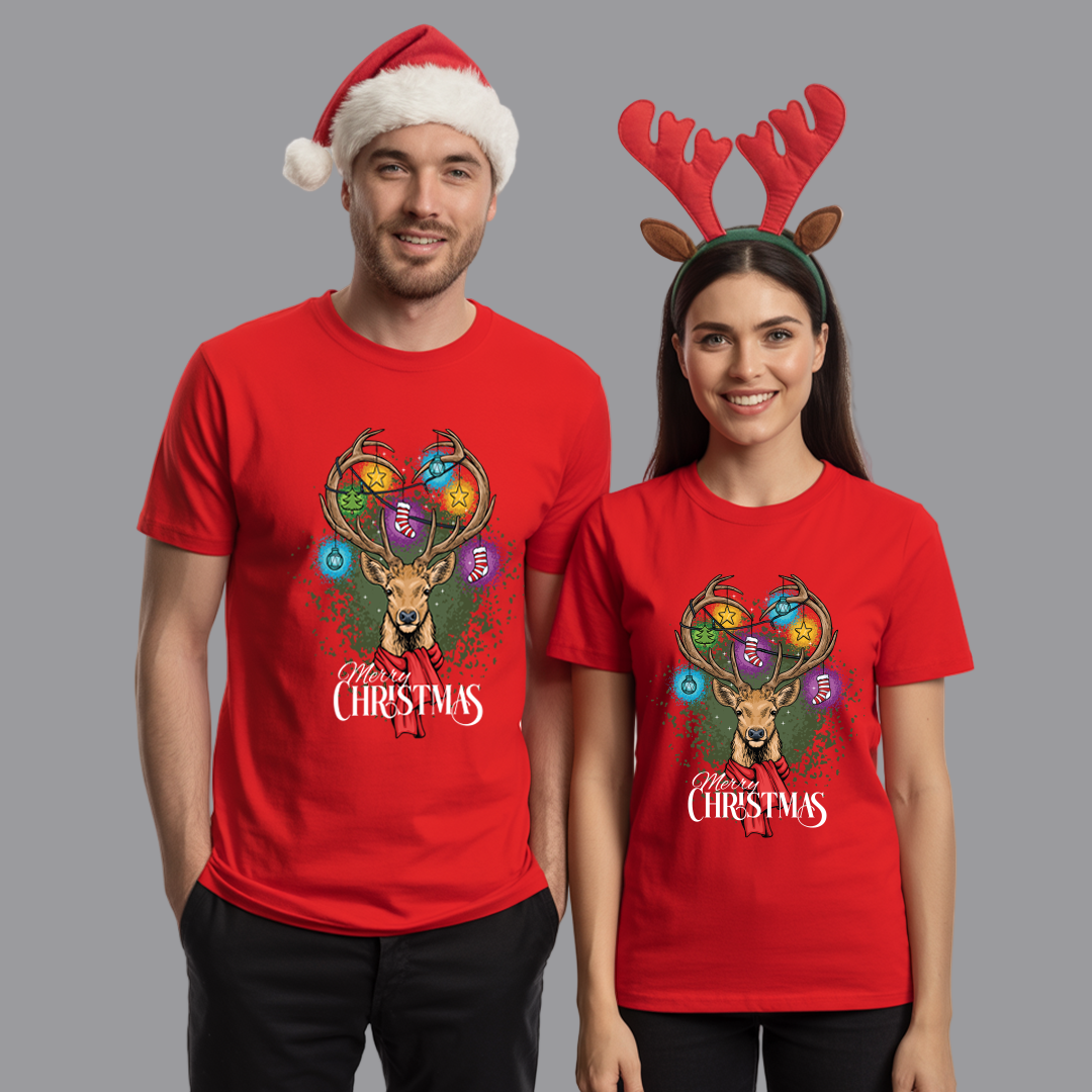 Family Reindeer Christmas Lights T-Shirts | Reindeer Tshirt | Red Christmas T-shirt