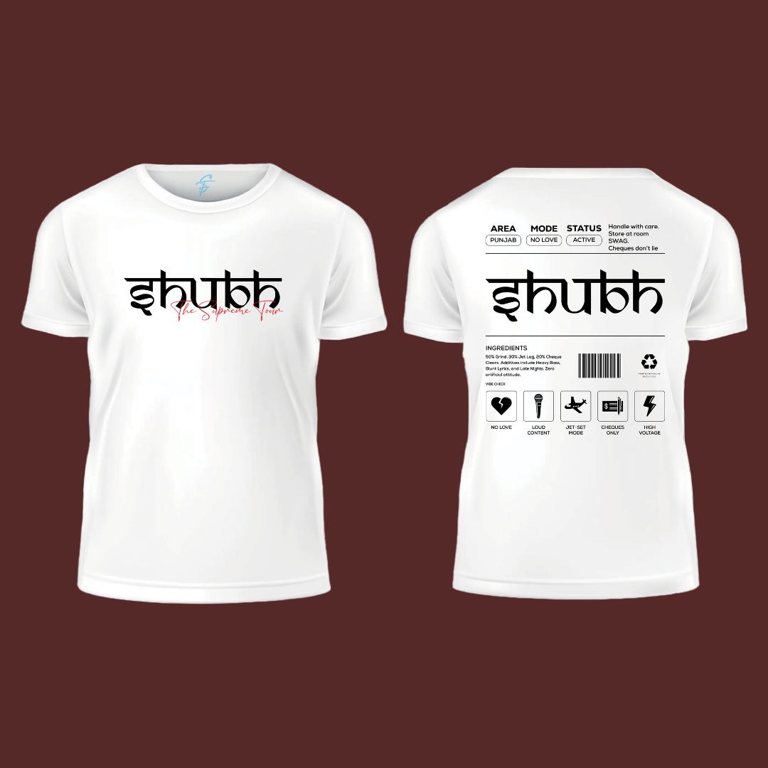 Shubh Punjabi T-Shirt | The Supreme Tour Graphic Tee | 100% Cotton Hip Hop Streetwear | Punjabi Rap & Desi Swag Merchandise