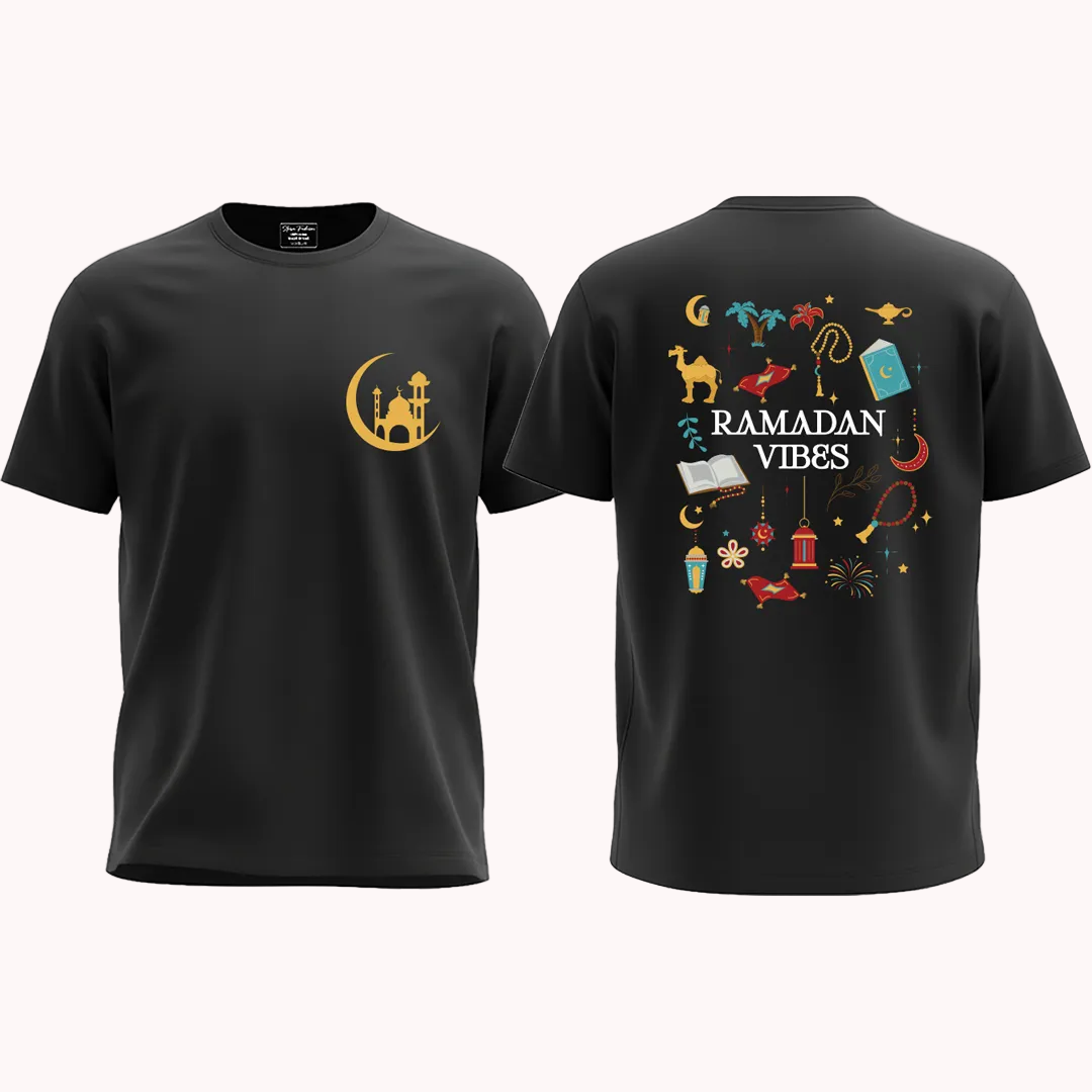Ramadan Collection 2026 Kids T-Shirt, "Ramadan Vibes" Graphic Tees for Boys & Girls, Festive Islamic Gift, Soft Breathable Crew Neck Short Sleeve Tees