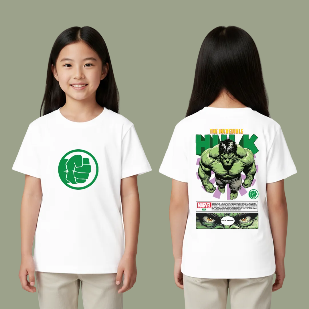 Marvel The Incredible Hulk Unisex Graphic T-Shirt - Cotton Tees with Front Fist Logo & Back Comic Art Print