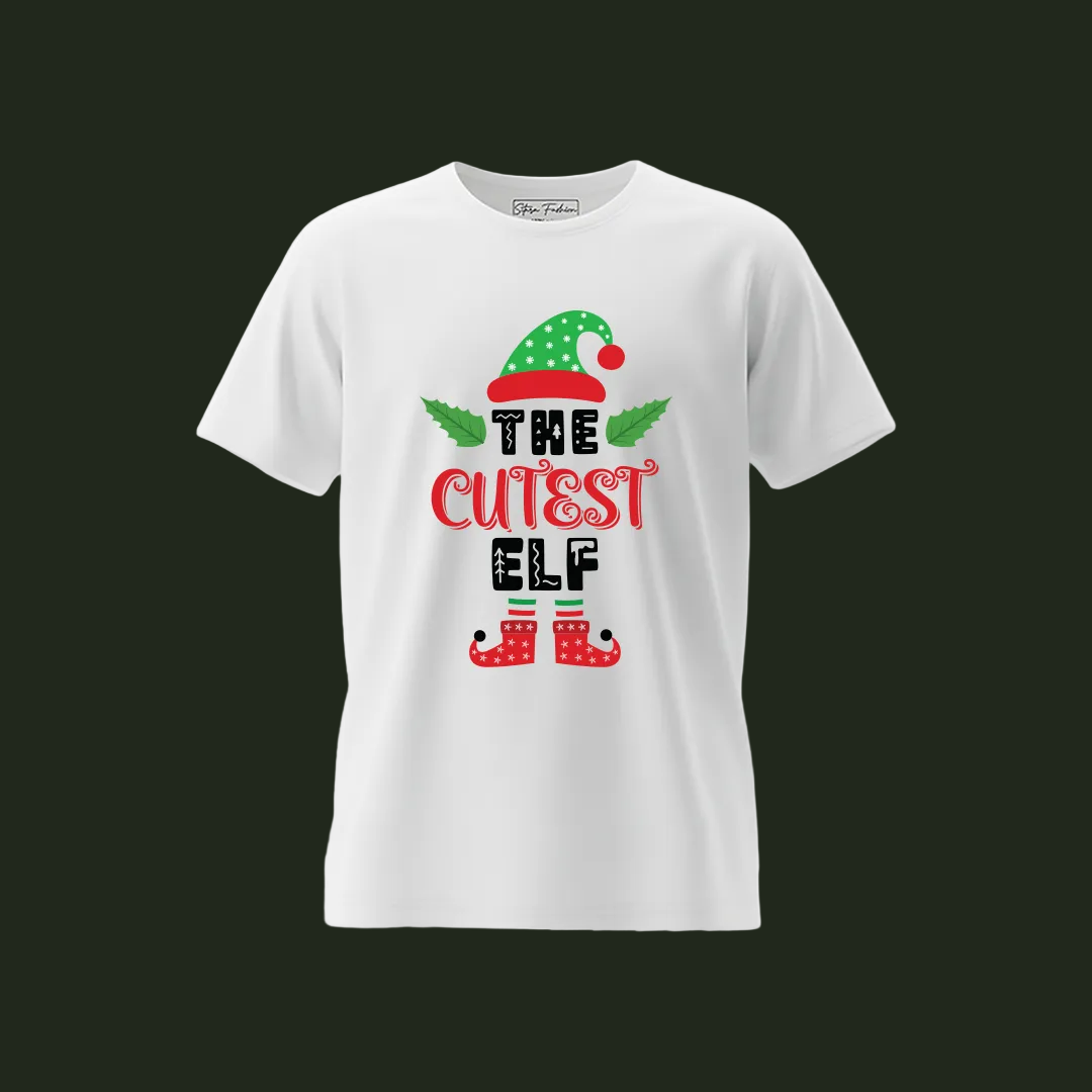Kids Christmas T-Shirt - "The Cutest Elf" Holiday Tee | Festive Red Top for Boys & Girls | Xmas Party Outfit | Ages 2-14 Years