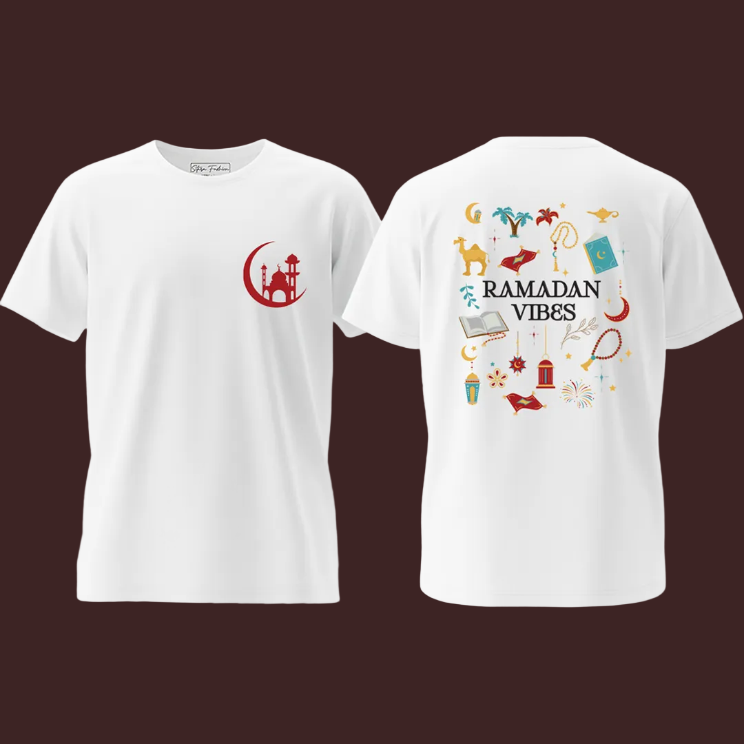 Ramadan Collection 2026 Kids T-Shirt, "Ramadan Vibes" Graphic Tees for Boys & Girls, Festive Islamic Gift, Soft Breathable Crew Neck Short Sleeve Tees
