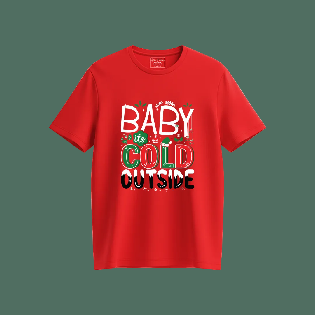 Kids' Christmas T-Shirt: "Baby It's Cold Outside" Reindeer Antlers Holiday Tees