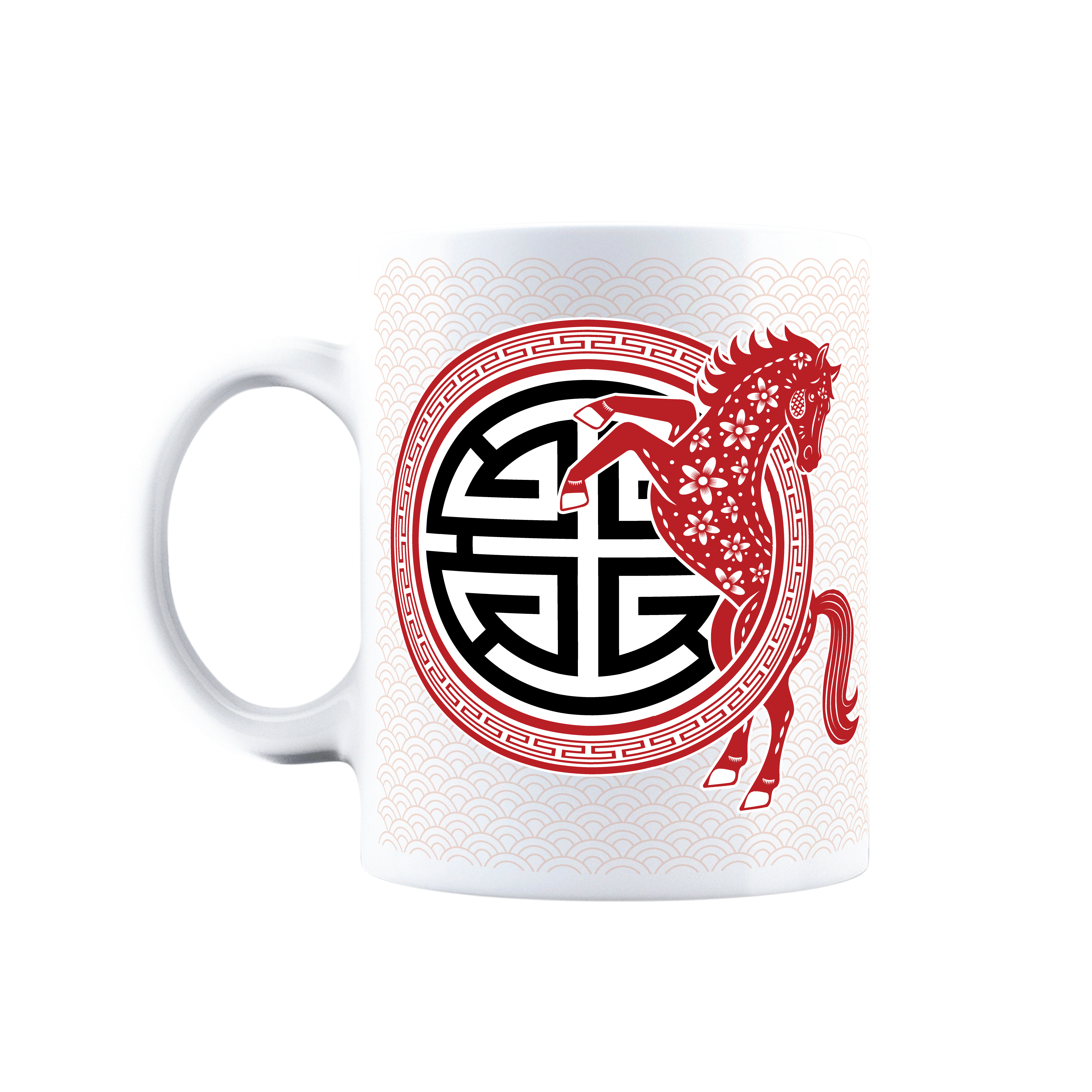 2026 Year of the Horse Chinese New Year Mug – Red & White Ceramic Coffee Cup with Zodiac Horse Art and Traditional Lanterns – Lunar New Year Gift