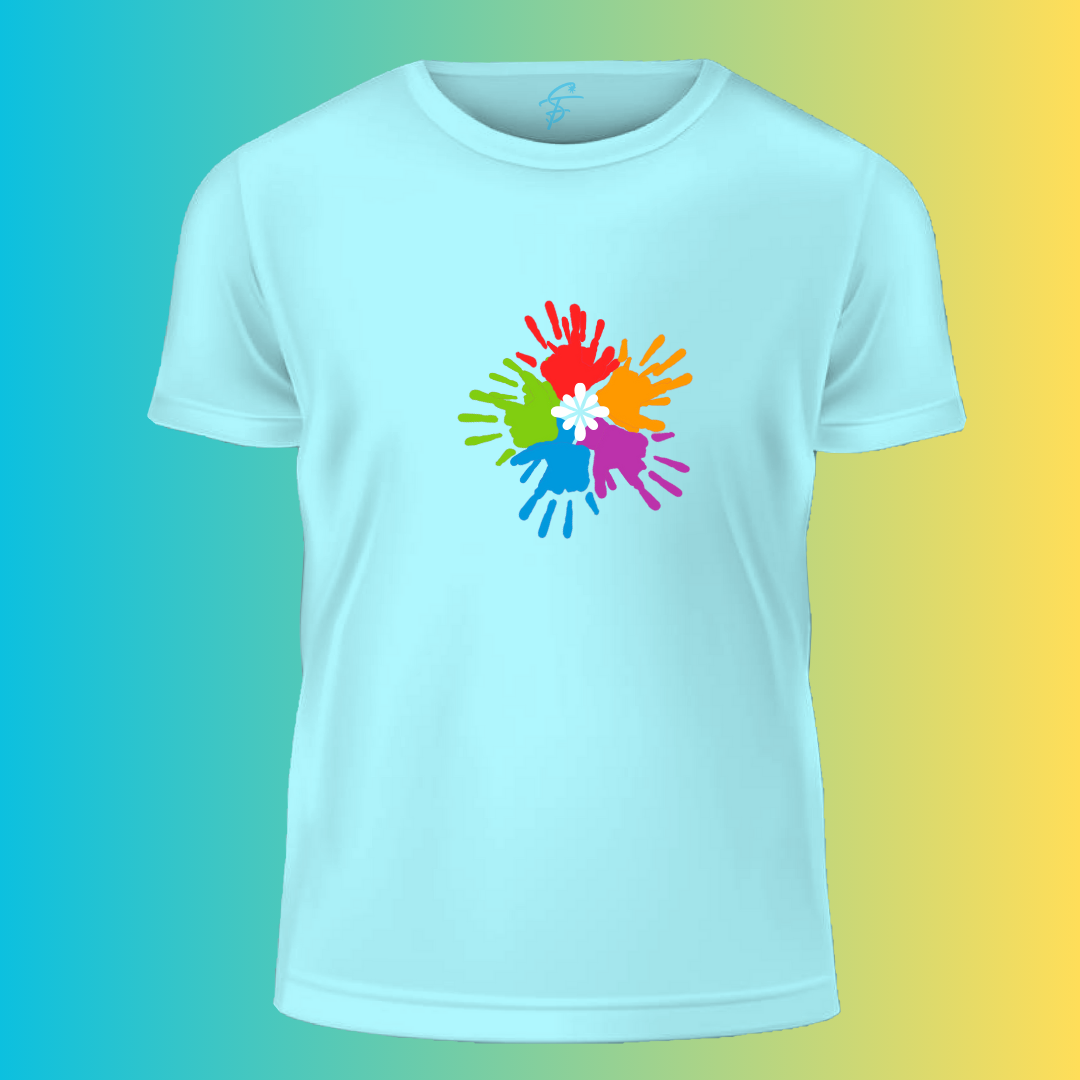 Vibrant Colours and Joy Handprint Design T-Shirt, Joyful Color Festival Tees Round Neck Short Sleeve - Sitara Fashions