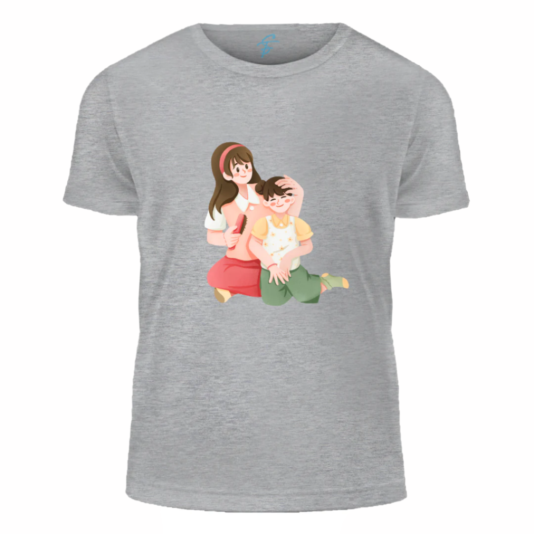 Mother's Day Graphic T-Shirt, Cartoon Family Design, 100% Cotton