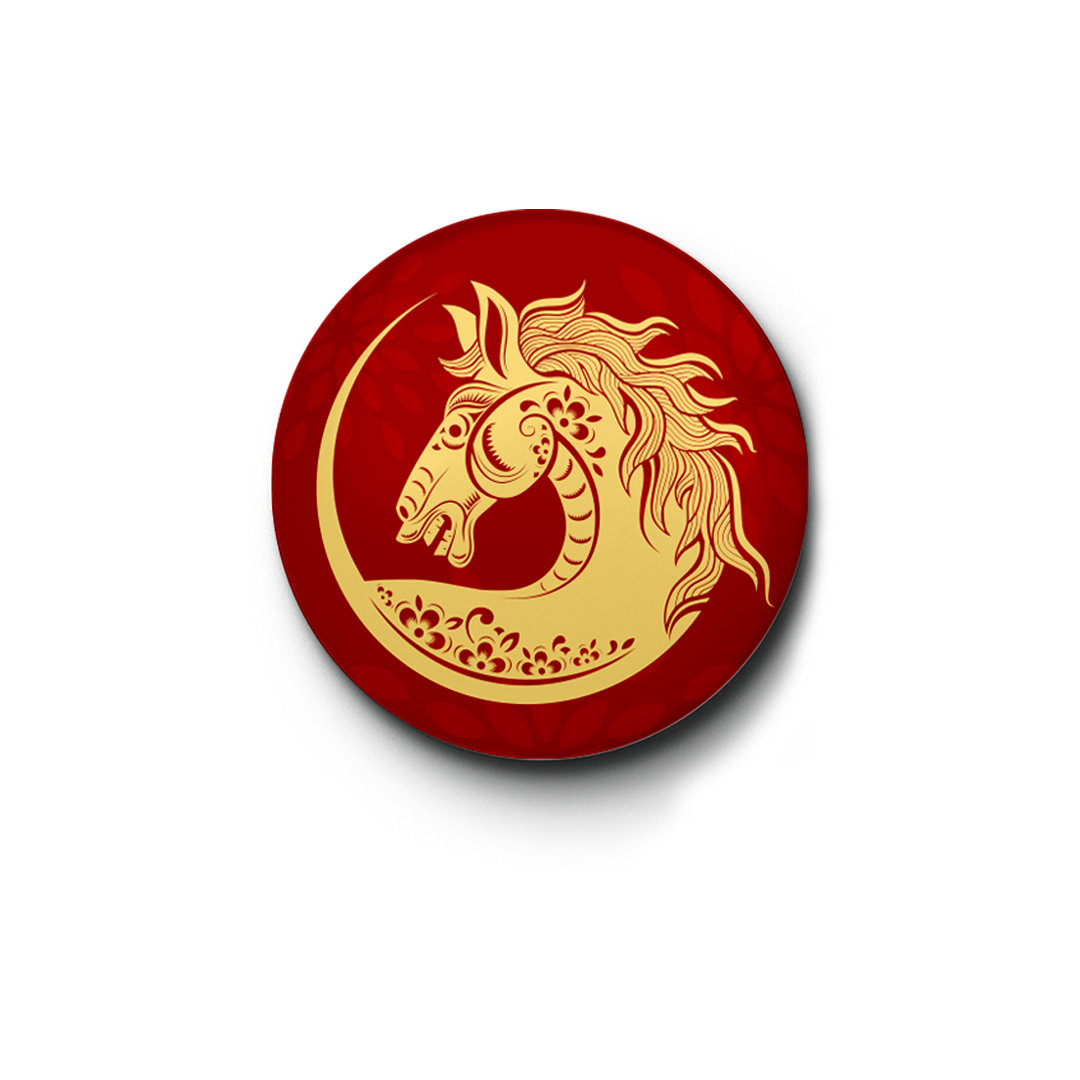 Lucky 2026 Year of the Horse Prosperity Badge – Traditional Chinese Zodiac Talisman Pin – 3 Sizes - Sitara Fashions