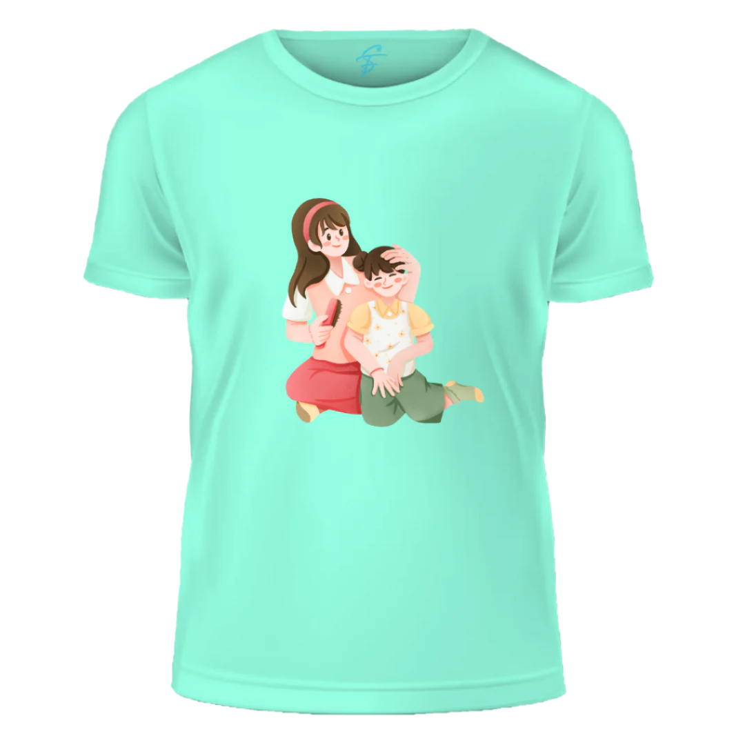 Mother's Day Graphic T-Shirt, Cartoon Family Design, 100% Cotton