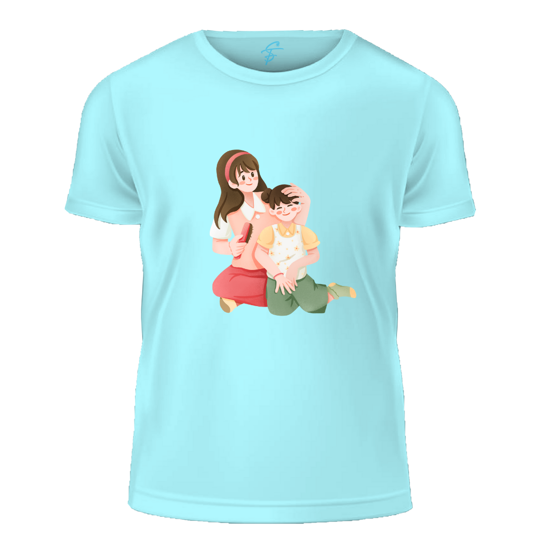 Mother's Day Graphic T-Shirt, Cartoon Family Design, 100% Cotton