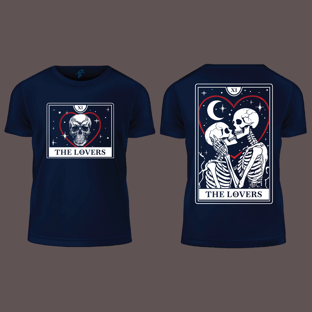 Tarot Card XI The Lovers T-Shirt  Front & Back Print Skull Heart Tee  Mystical Occult Witchy Goth
