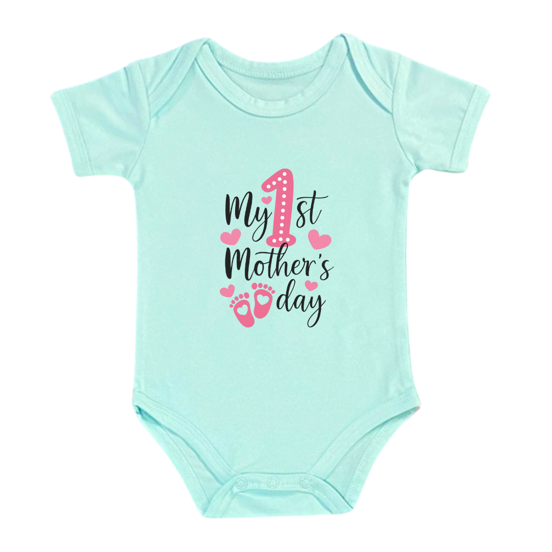 Baby First Mother's Day Onesie, 100% Cotton Romper with Pink Hearts Design