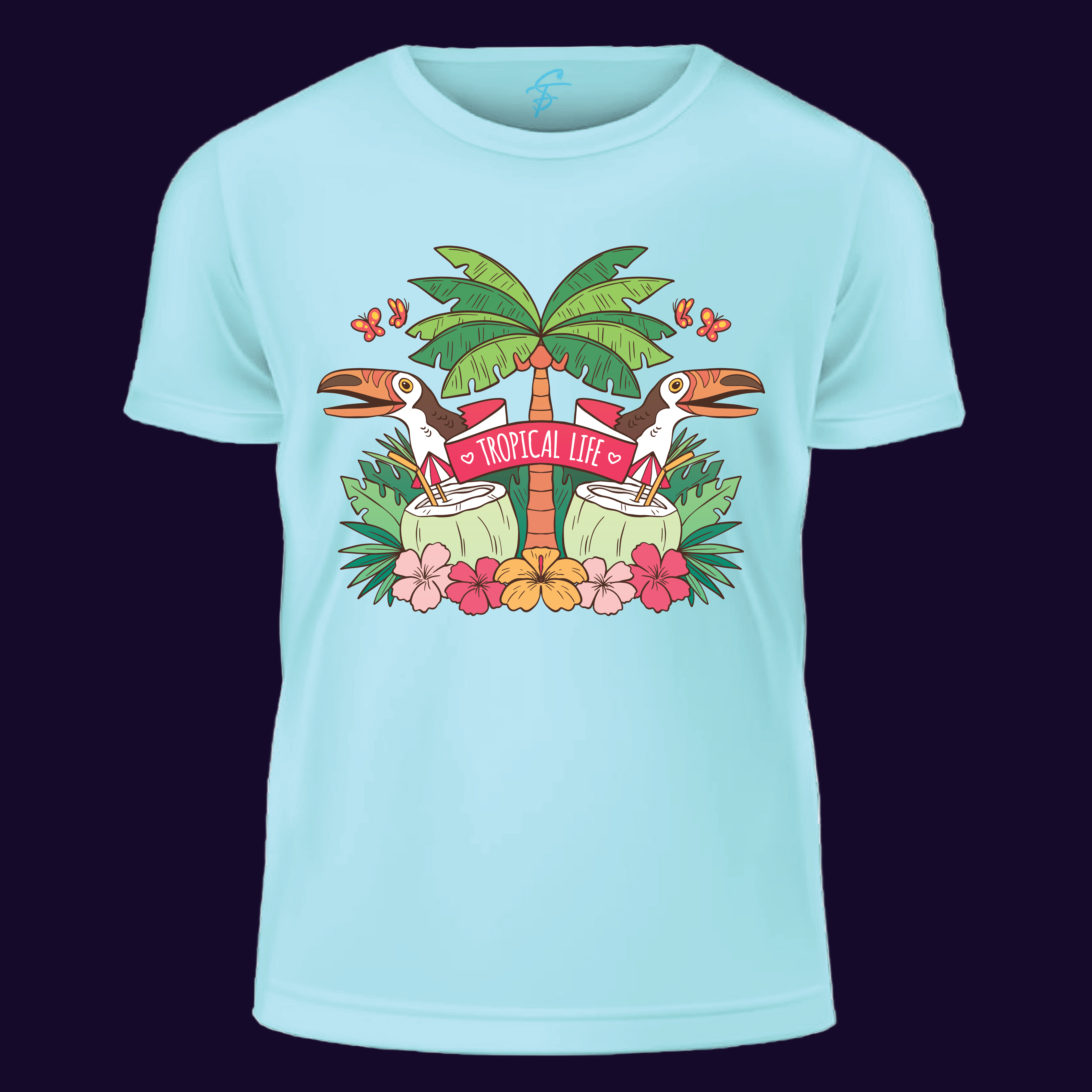 Kawaii Tropical Life T-Shirt  Cute Palm Tree & Toucan Graphic Tee  Summer Beach Vacation Gift for Men & Women
