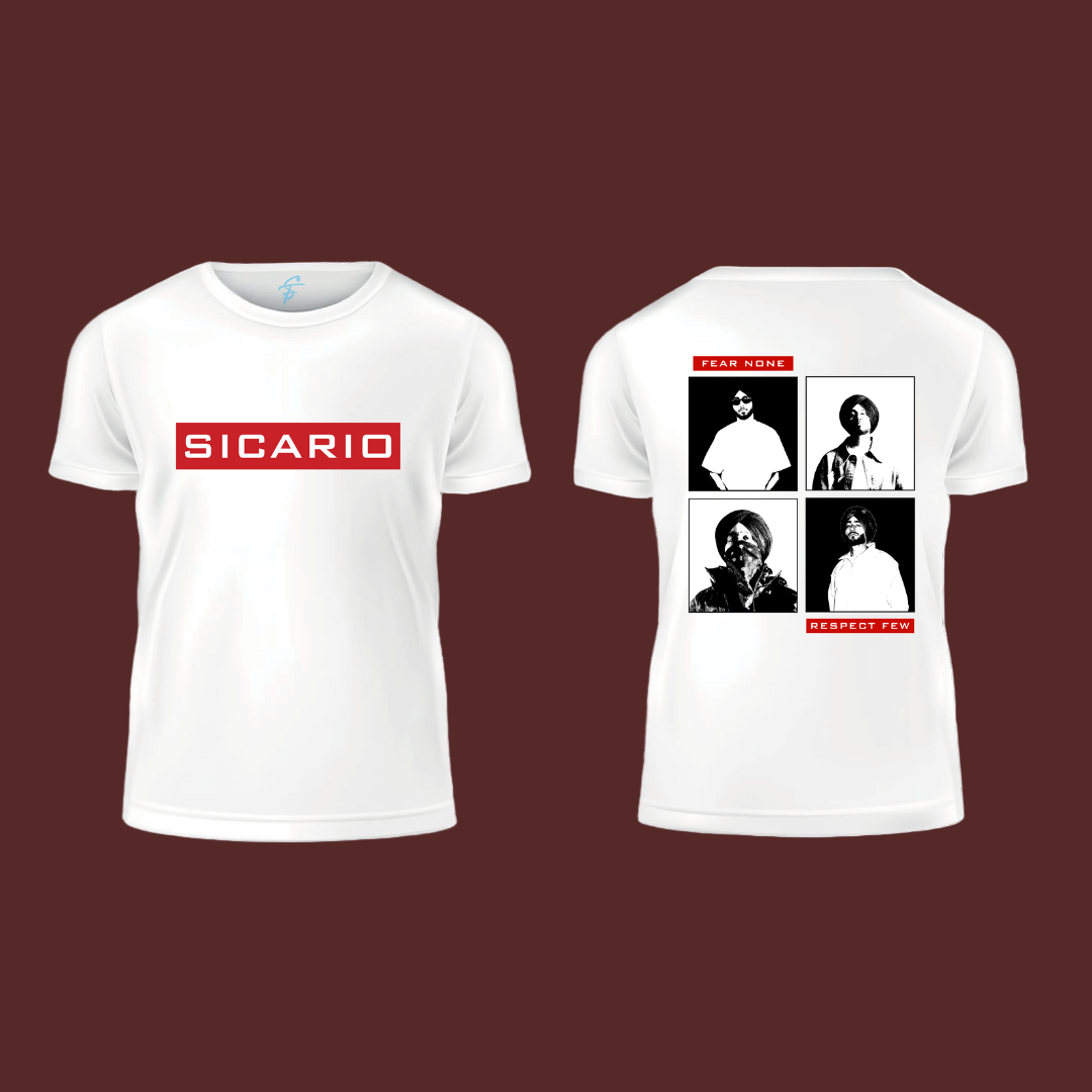 Shubh T-Shirt  | Sicario Fear None Respect Few Graphic Tee | Punjabi Hip-Hop Streetwear Cotton Half Sleeve Unisex Top