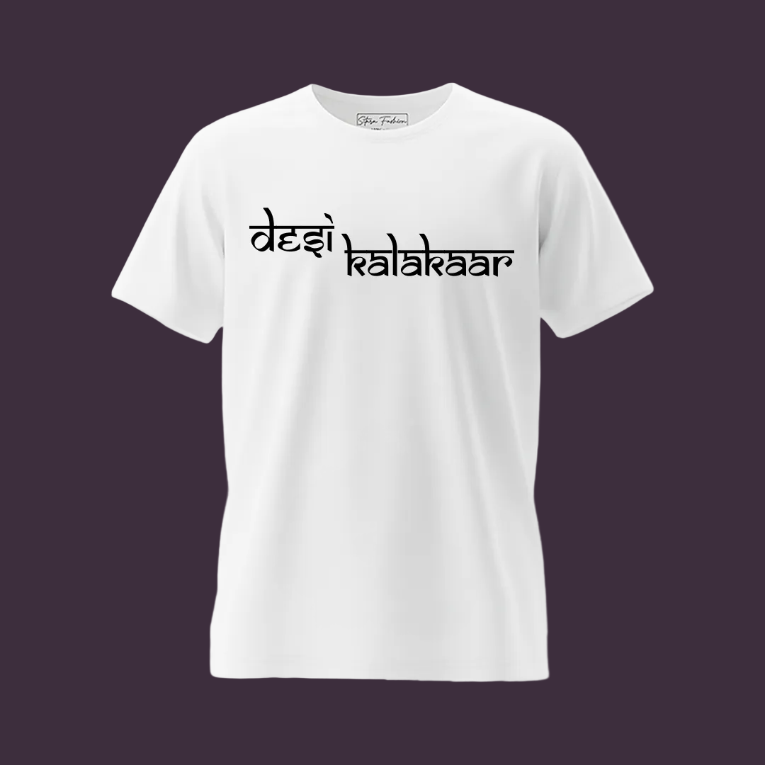 Desi Kalakaar Graphic T-Shirt | Hindi Typography Black & White Cotton Tee for Men & Women