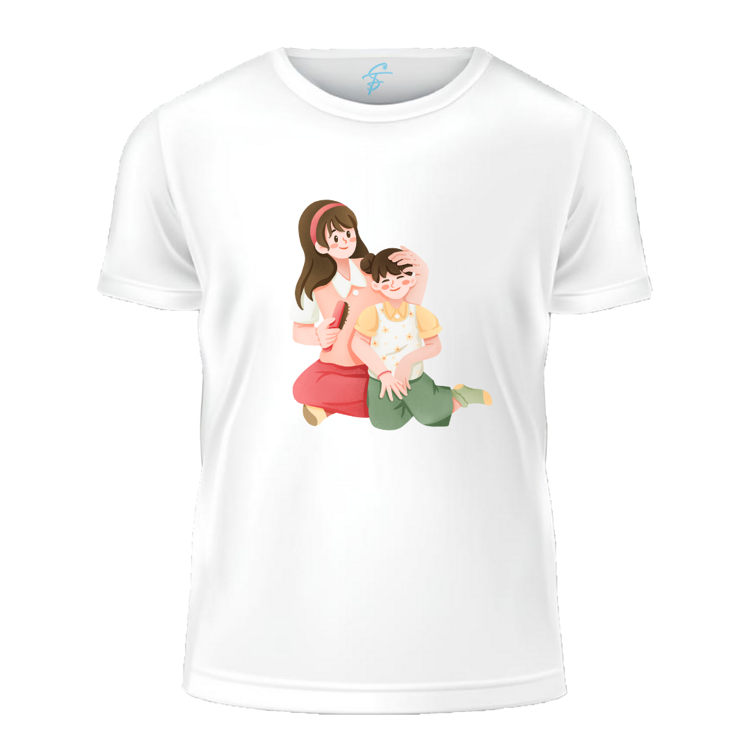 Mother's Day Graphic T-Shirt, Cartoon Family Design, 100% Cotton