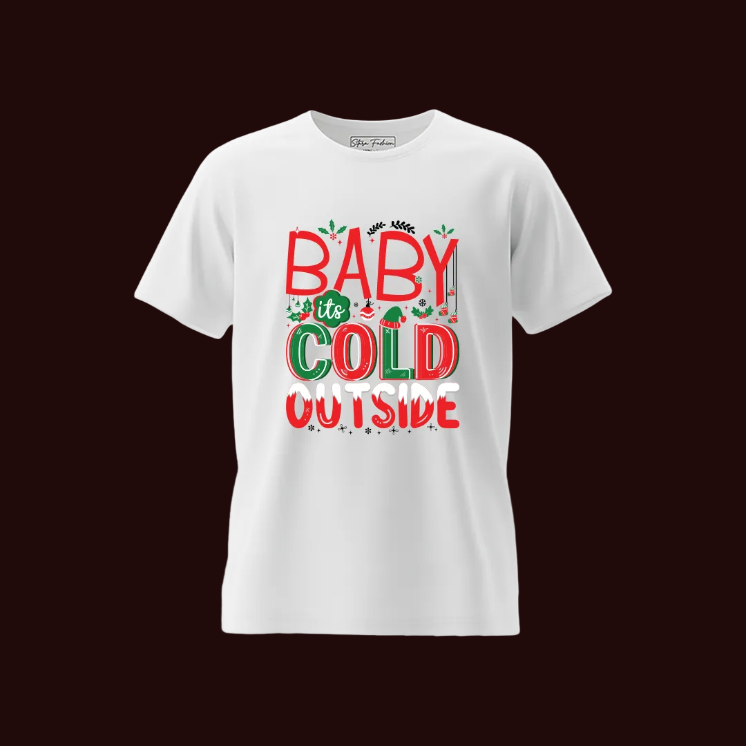 Kids' Christmas T-Shirt: "Baby It's Cold Outside" Reindeer Antlers Holiday Tees