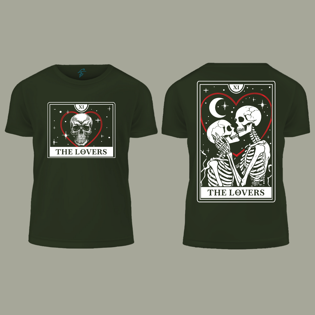 Tarot Card XI The Lovers T-Shirt  Front & Back Print Skull Heart Tee  Mystical Occult Witchy Goth