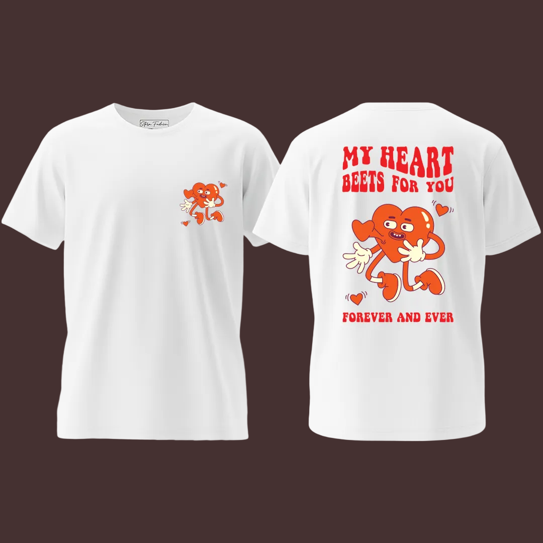 Couple Valentine's Day T-Shirts - "My Heart Beats For You" Retro Matching Tees - Romantic Valentine  Gift for Him and Her
