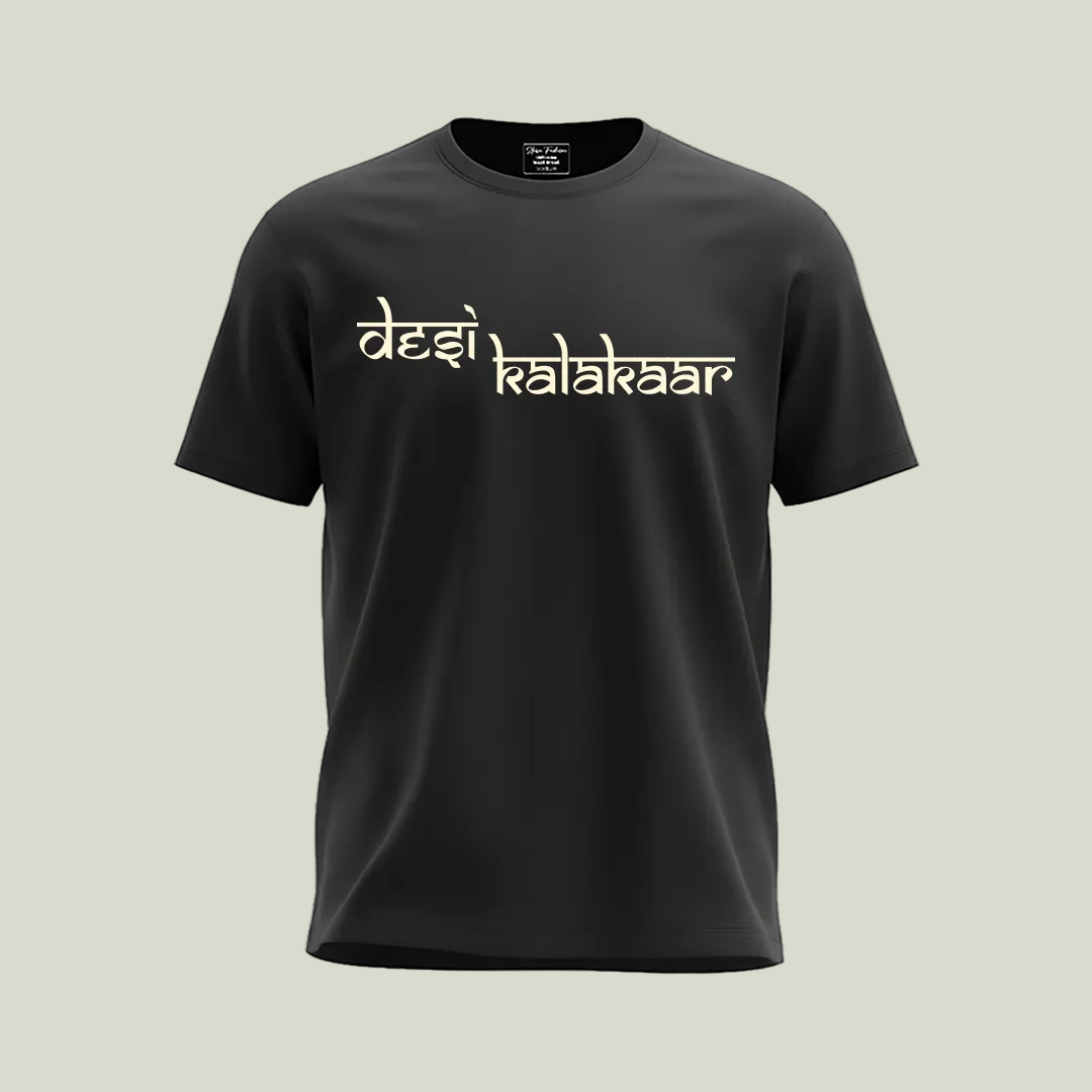 Desi Kalakaar Graphic T-Shirt | Hindi Typography Black & White Cotton Tee for Men & Women