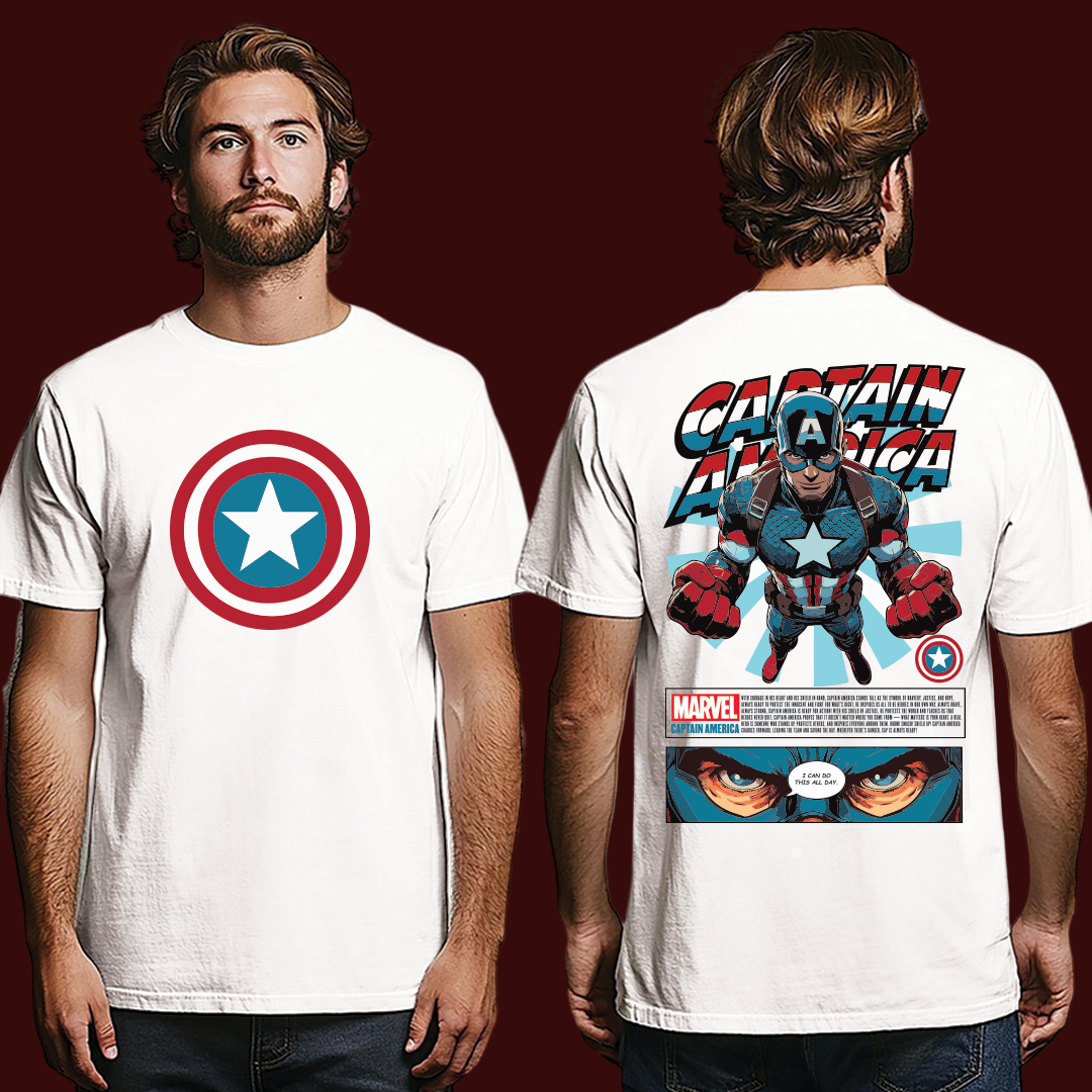 Captain America Shield  T-Shirt for Men & Women  Marvel Superhero Graphic Tee,  Comic Book Style Casual Cotton Top