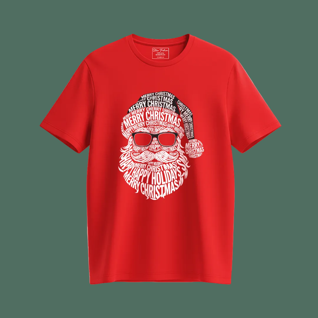 Family Matching Christmas T-Shirts | Typography Santa Face T-Shirt Set | Fun Holiday Pajama Outfits | Dad Mom Kids Baby Romper |