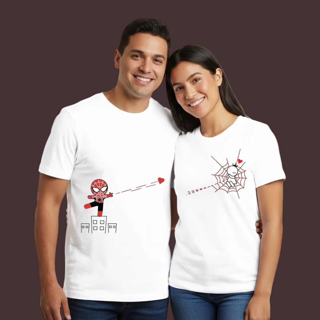 Spiderman & Mary Jane Inspired Couple T-Shirts | Cute Superhero Web of Love Matching Tees