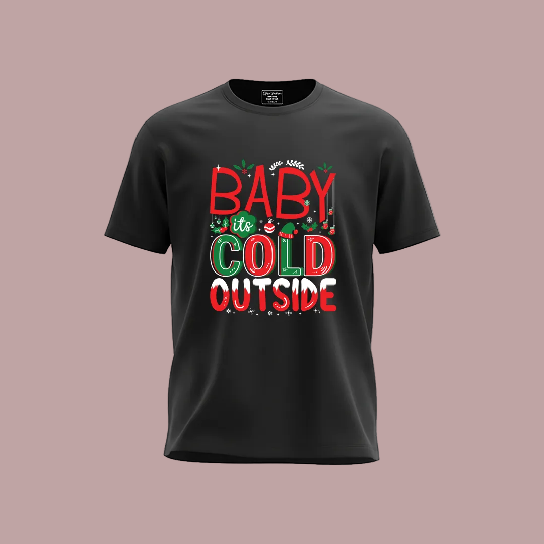 Kids' Christmas T-Shirt: "Baby It's Cold Outside" Reindeer Antlers Holiday Tees