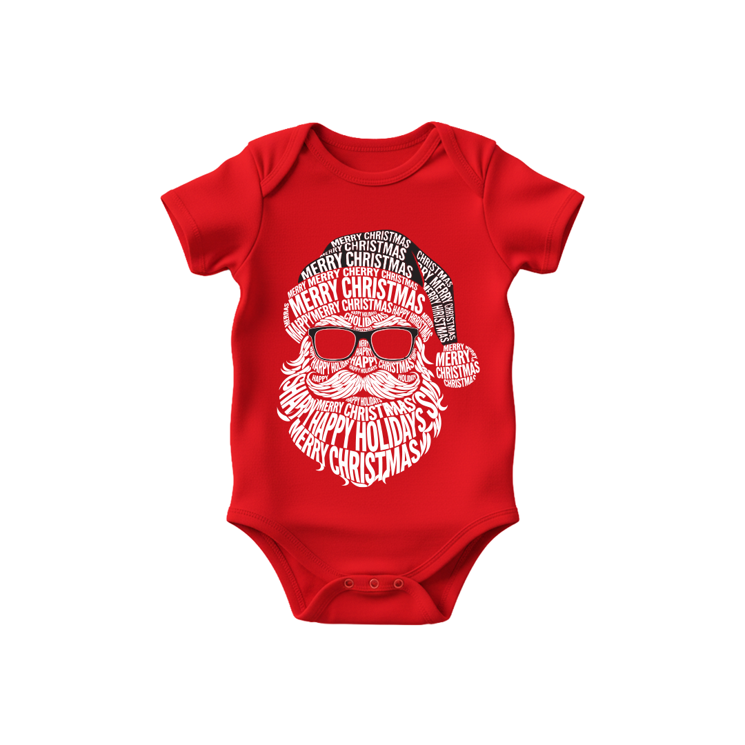 Family Matching Christmas T-Shirts | Typography Santa Face T-Shirt Set | Fun Holiday Pajama Outfits | Dad Mom Kids Baby Romper |